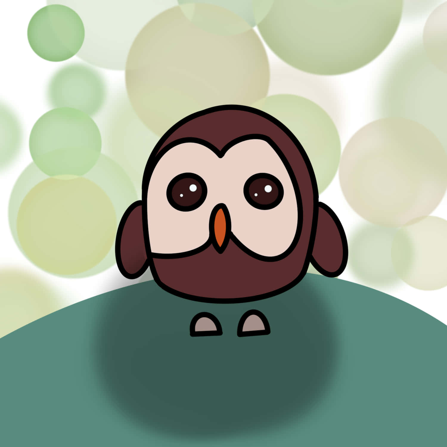 Download a cartoon owl sitting on a green field