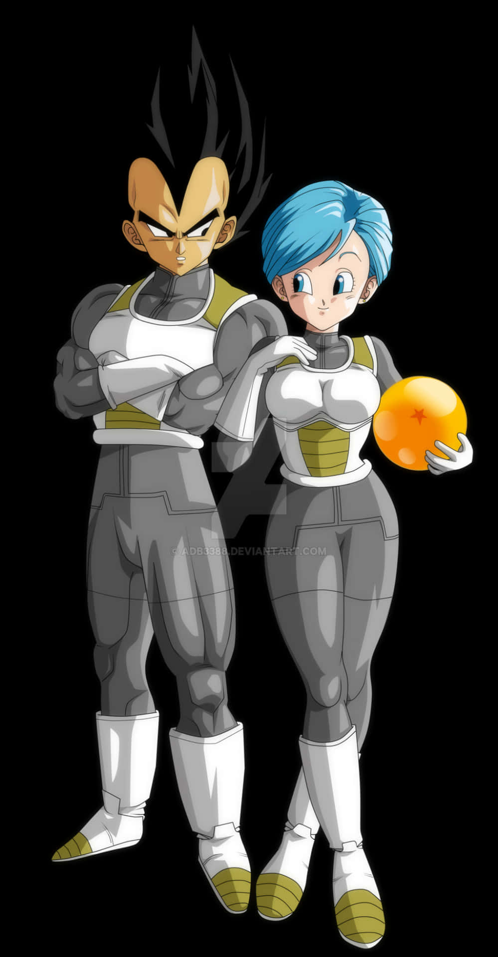 Download Vegeta and Bulma together to defeat the powerful foes Wallpaper