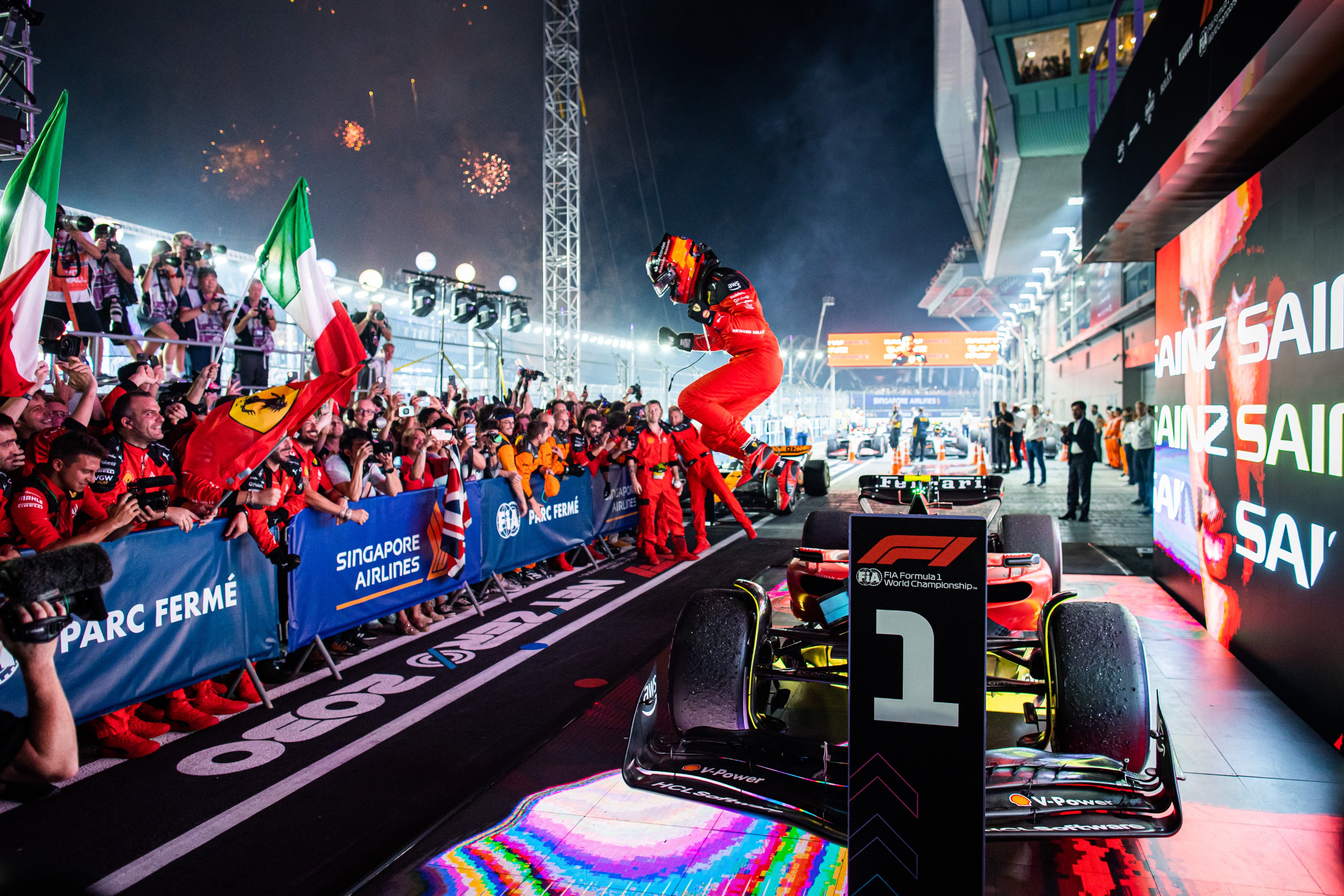 Photo galley: best image as Ferrari and Carlos Sainz celebrate 2023 F1 Singapore GP win