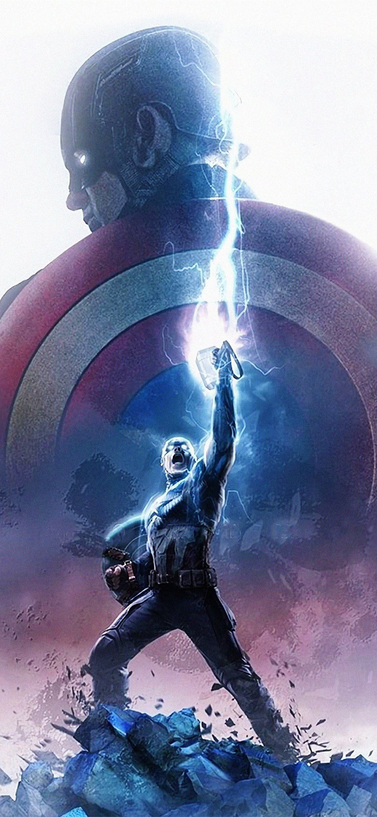 Endgame Captain America Thor Hammer Lightning 4k C. iPhone Wallpaper Free Download