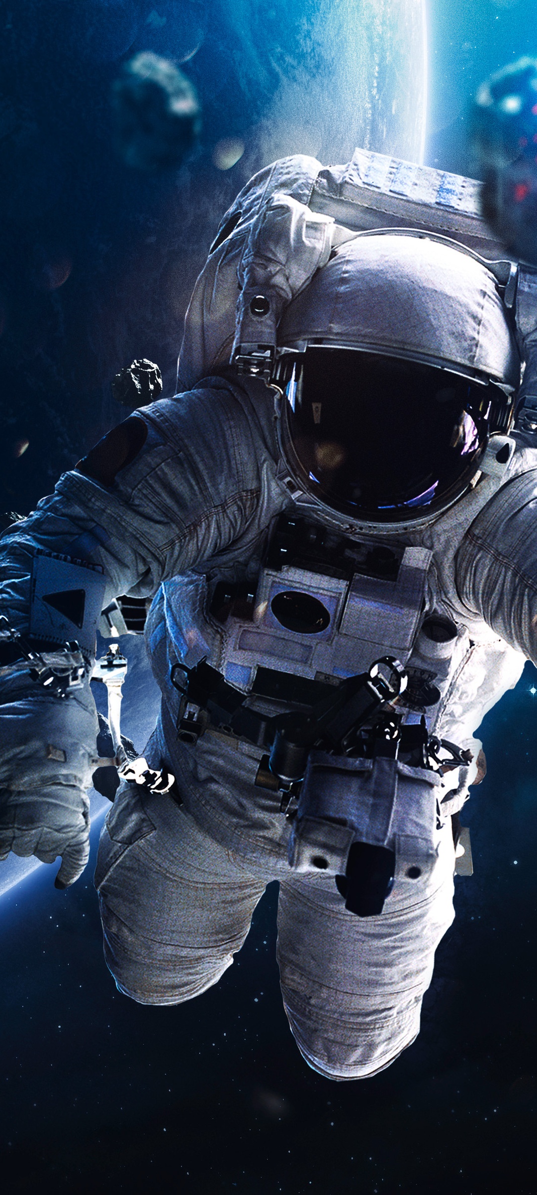 Astronaut Wallpaper 4K, Asteroids, Blue planet