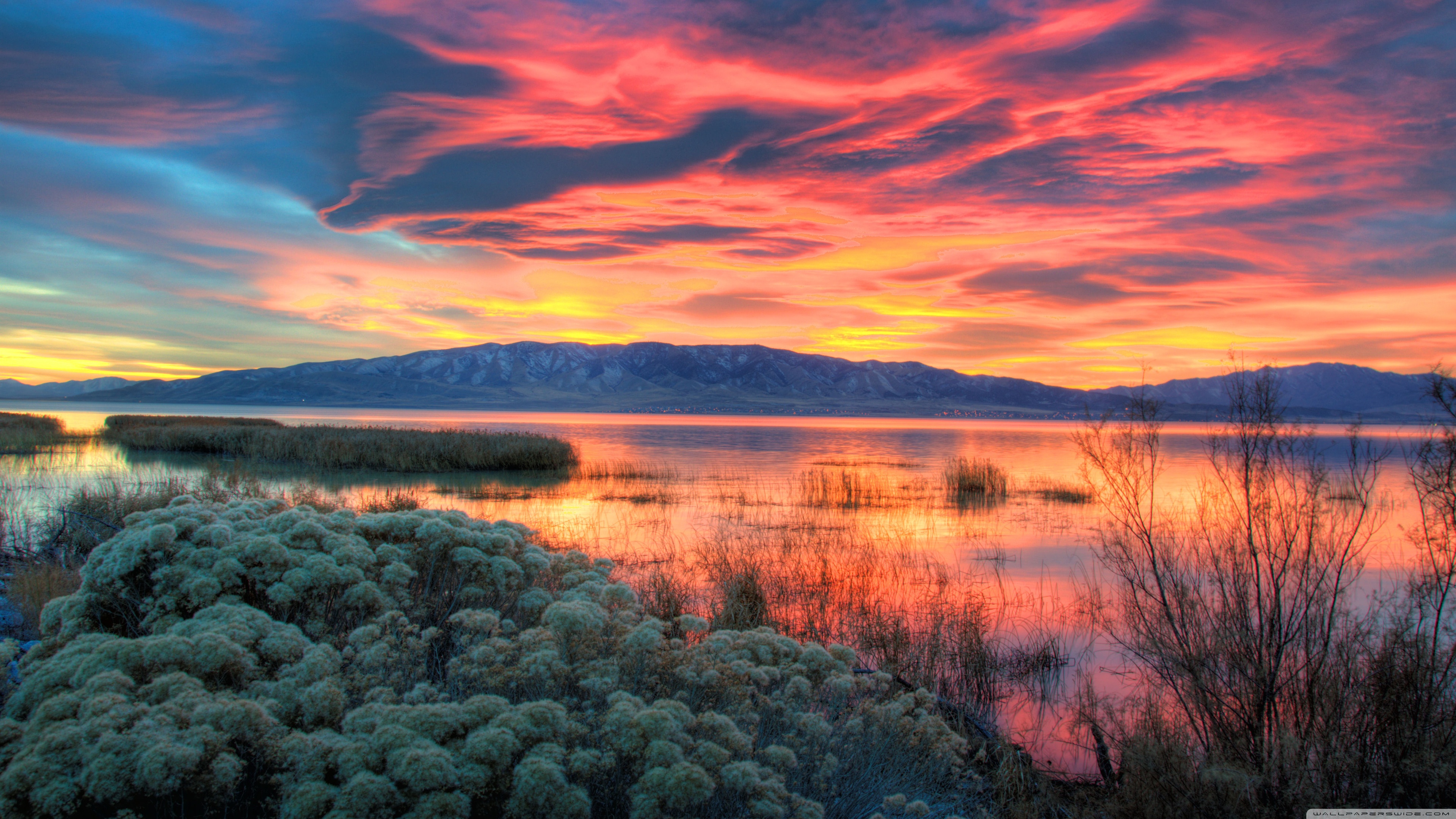 Fiery Sunset Over Utah Lake Ultra HD Desktop Background Wallpaper for 4K UHD TV, Multi Display, Dual Monitor, Tablet