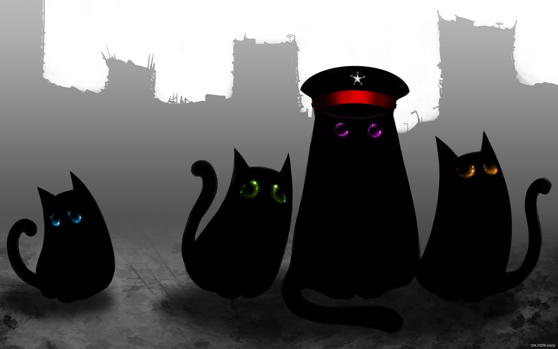 Wallpaper, illustration, cat, silhouette, cartoon, Romantically Apocalyptic, Vitaly S Alexius, Black Cat, 1920x1200 px, flightless bird, font, still life photography 1920x1200