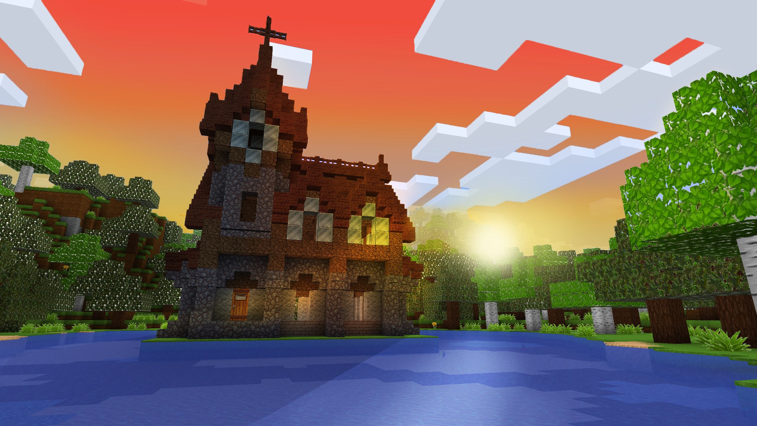 Wallpaper, Minecraft, Video Game Art, Video Game Landscape, pixel art, 3D graphics 2560x1440