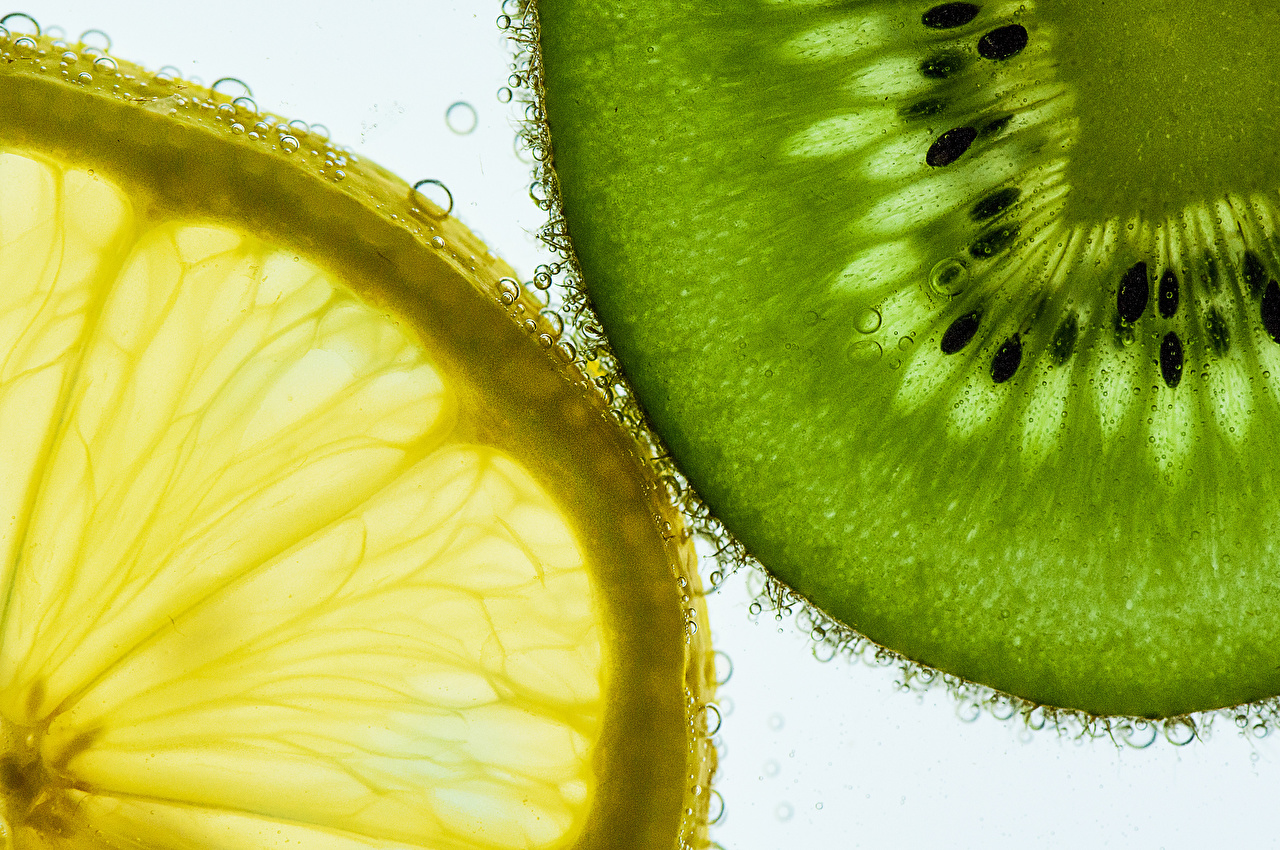 Desktop Wallpaper Lemons Kiwifruit Food Water Closeup