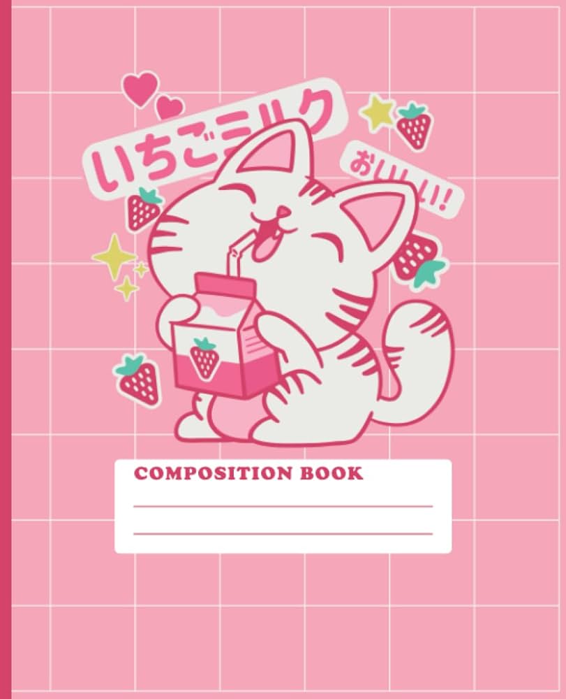 Cute Kawaii Strawberry milk and cat Japanese. College Ruled Lined Notebook. Pastel Pink Cute Japanese Journal: Selesh, Robert: Books