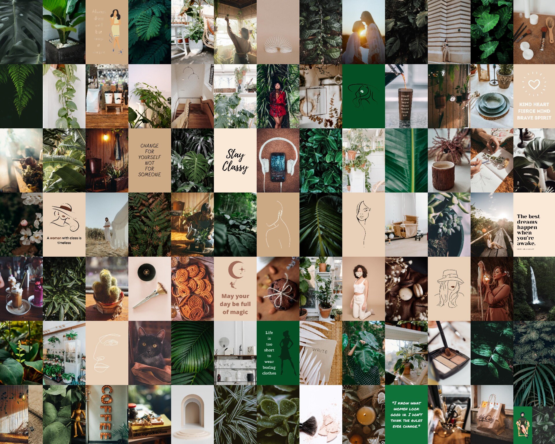 Botanical Boho Wall Collage Kit Aesthetic Botanical Green