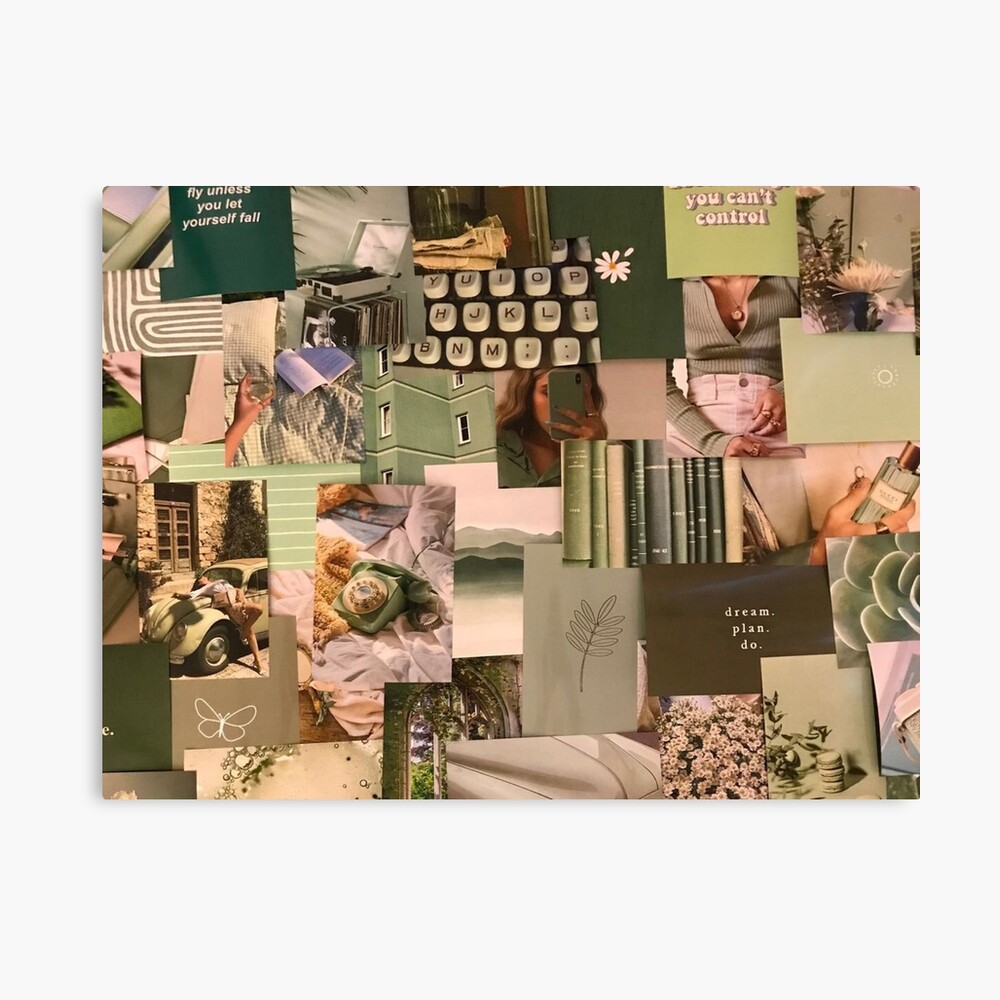 Sage green collage aesthetic Photographic Print