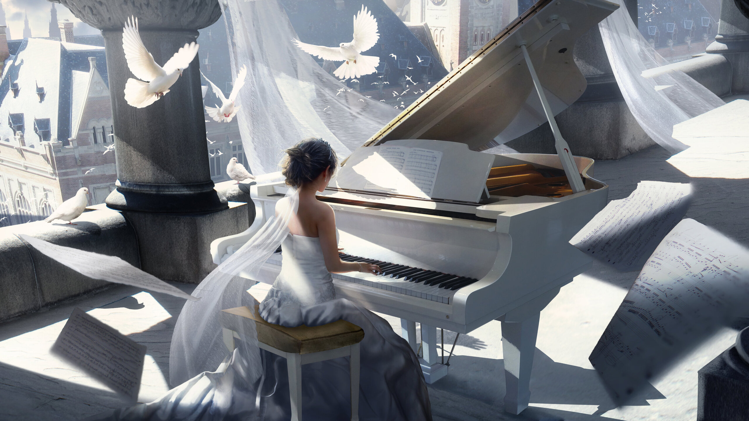 Girl Playing Piano Painting 4k 1440P Resolution HD 4k Wallpaper, Image, Background, Photo and Picture