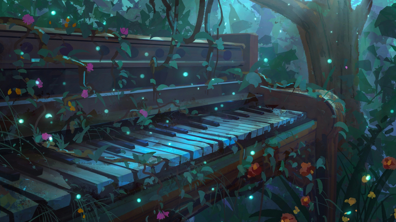 Abandoned piano anime wallpaper background