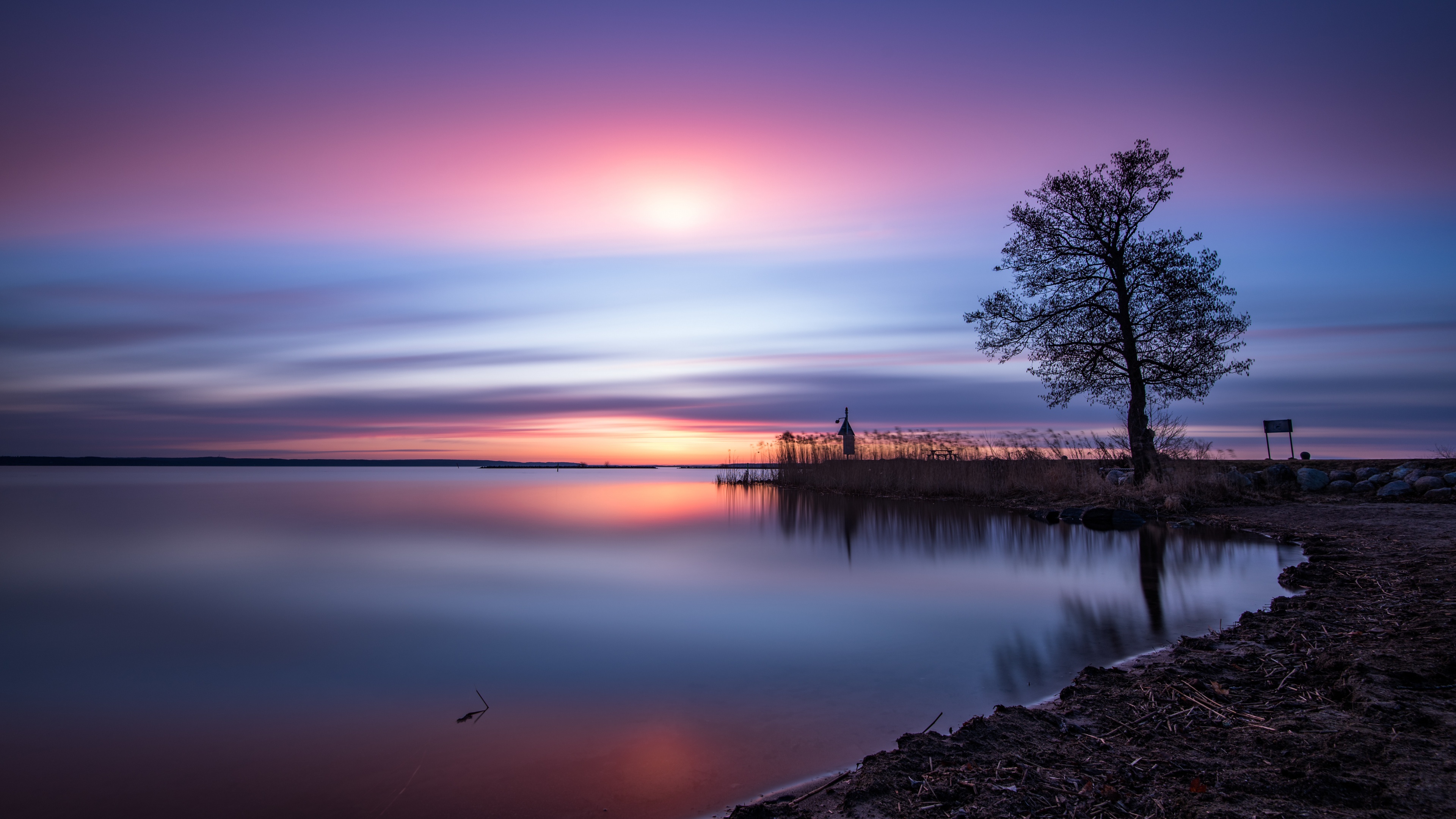 Roxen Lake Wallpaper 4K, Sweden, Sunrise, Morning