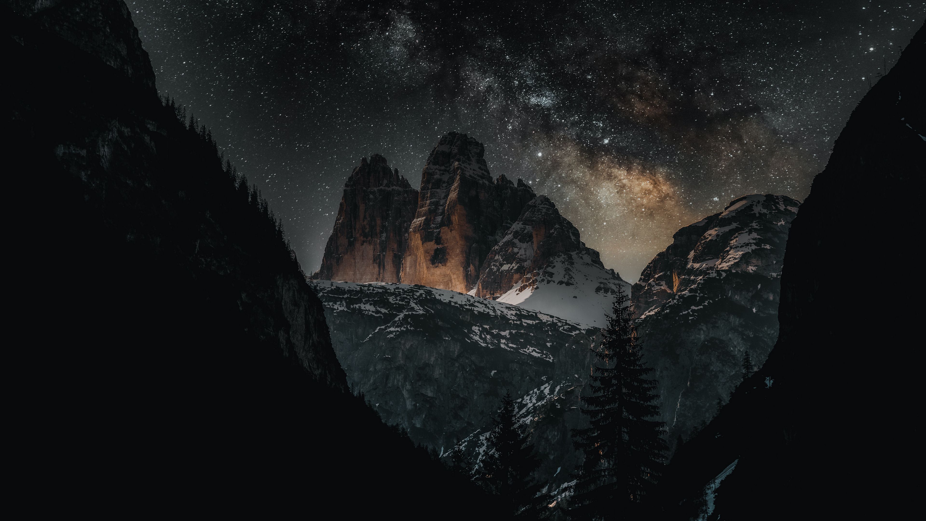 Download wallpaper 3840x2160 mountains, stars, night, landscape, dark 4k uhd 16:9 HD background