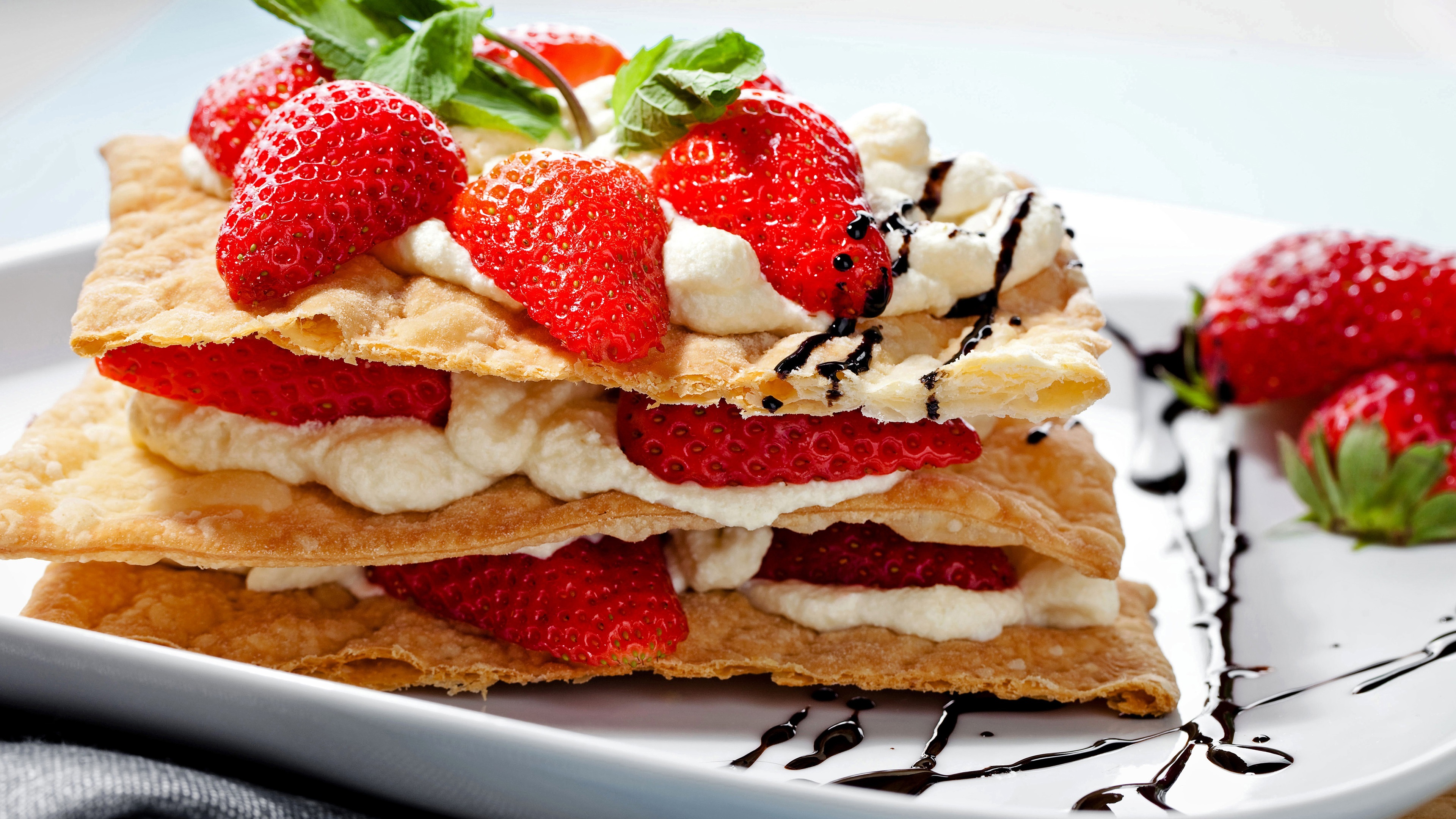 Wallpaper Food, dessert, snack, strawberry, pancake, cream 3840x2160 UHD 4K Picture, Image