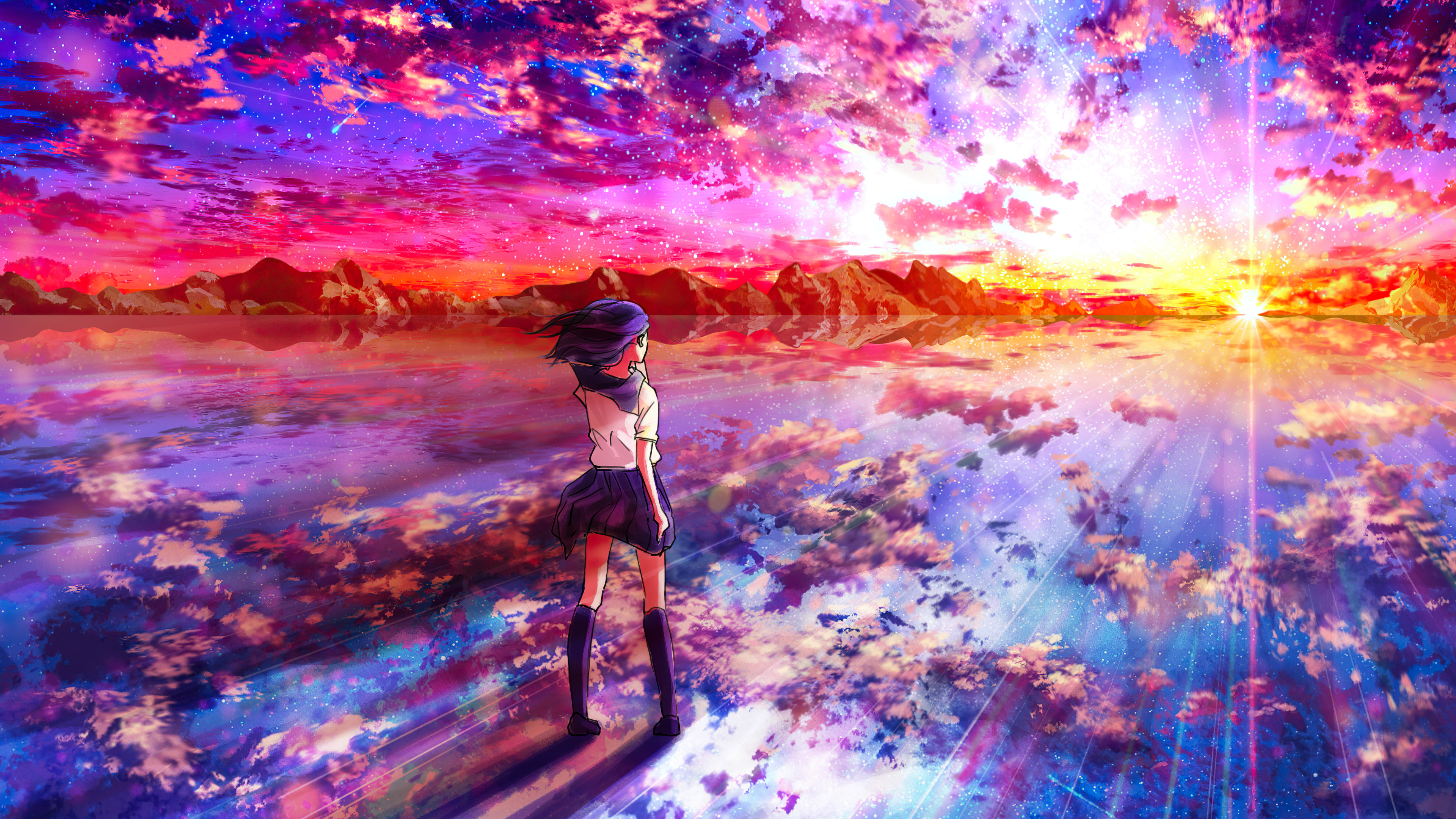 Wallpaper Anime, World, People in Nature, Purple, Paint, Background Free Image