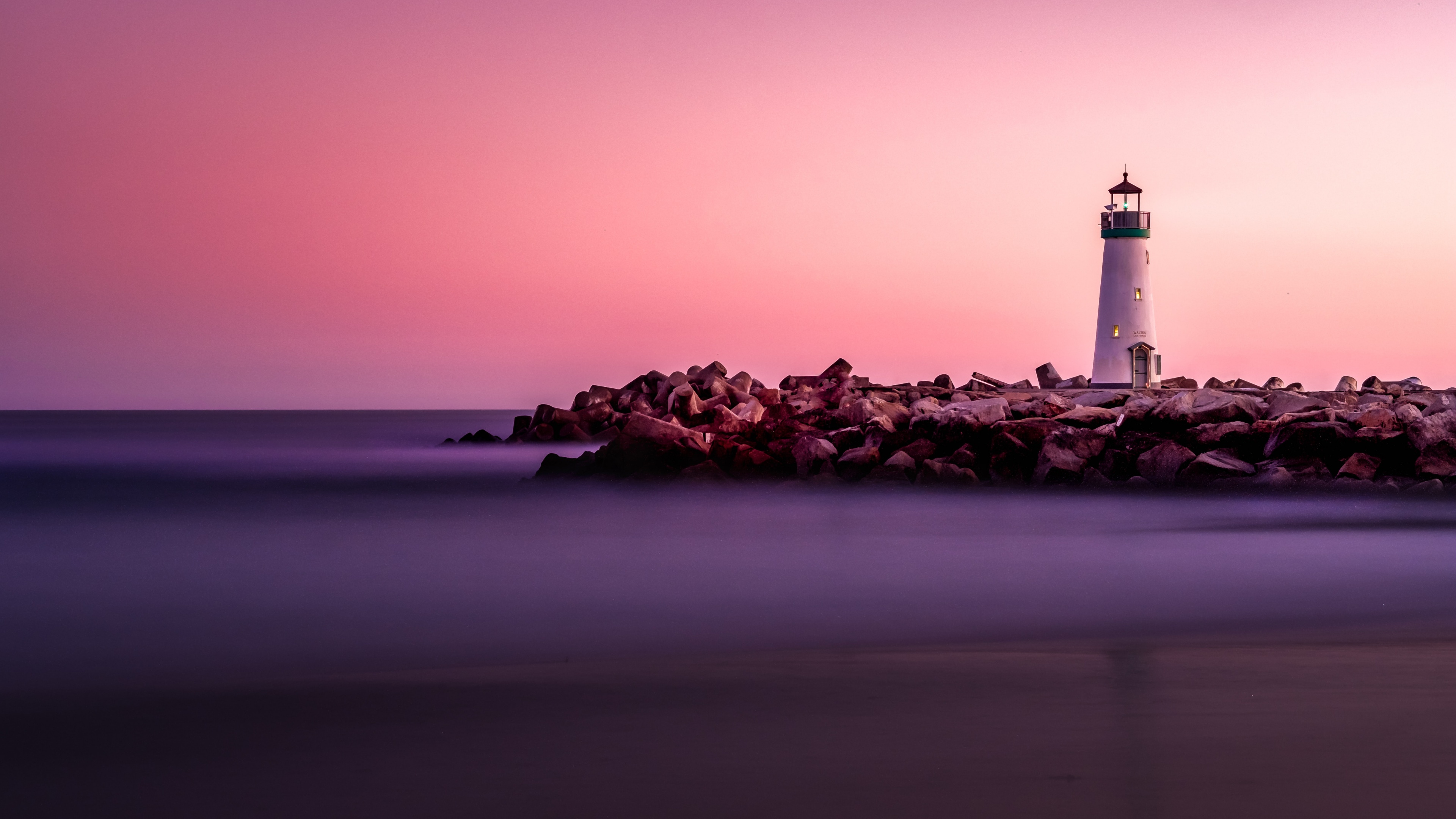 Lighthouse Wallpaper 4K, Pink Hour, White, Beacon
