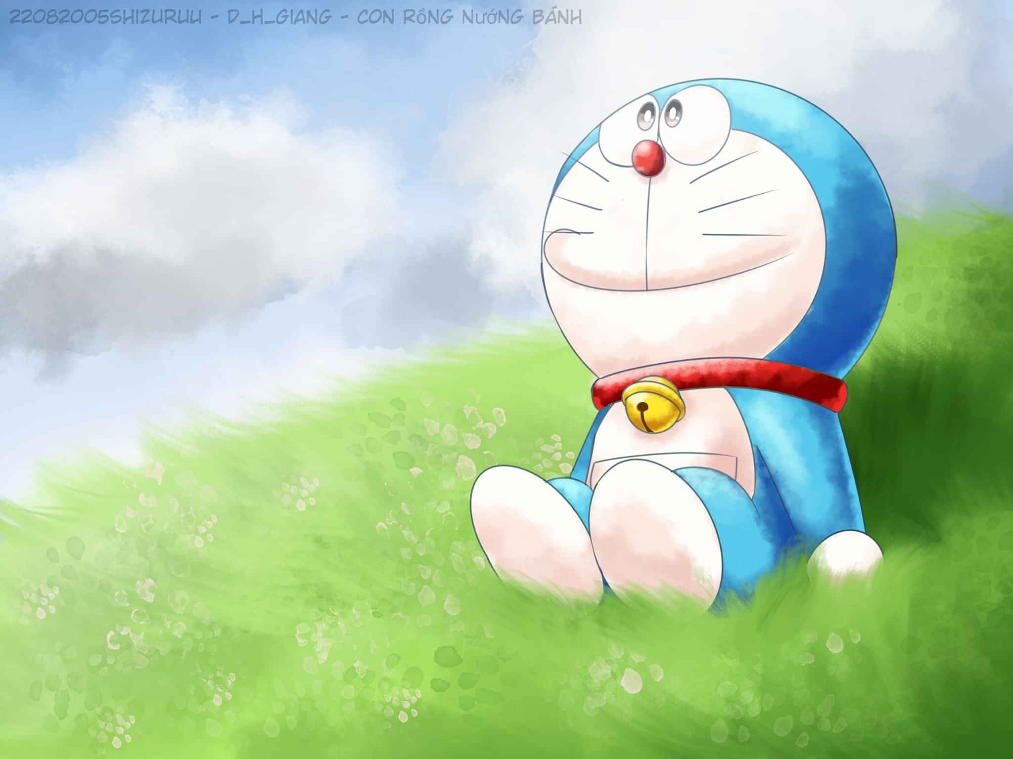 Giang Becoming Pixelated - #Doraemon On The Grass Or Doraemon On The Cloud? Aww I Love That Fluffy Watercolor 3 Brush #fanart