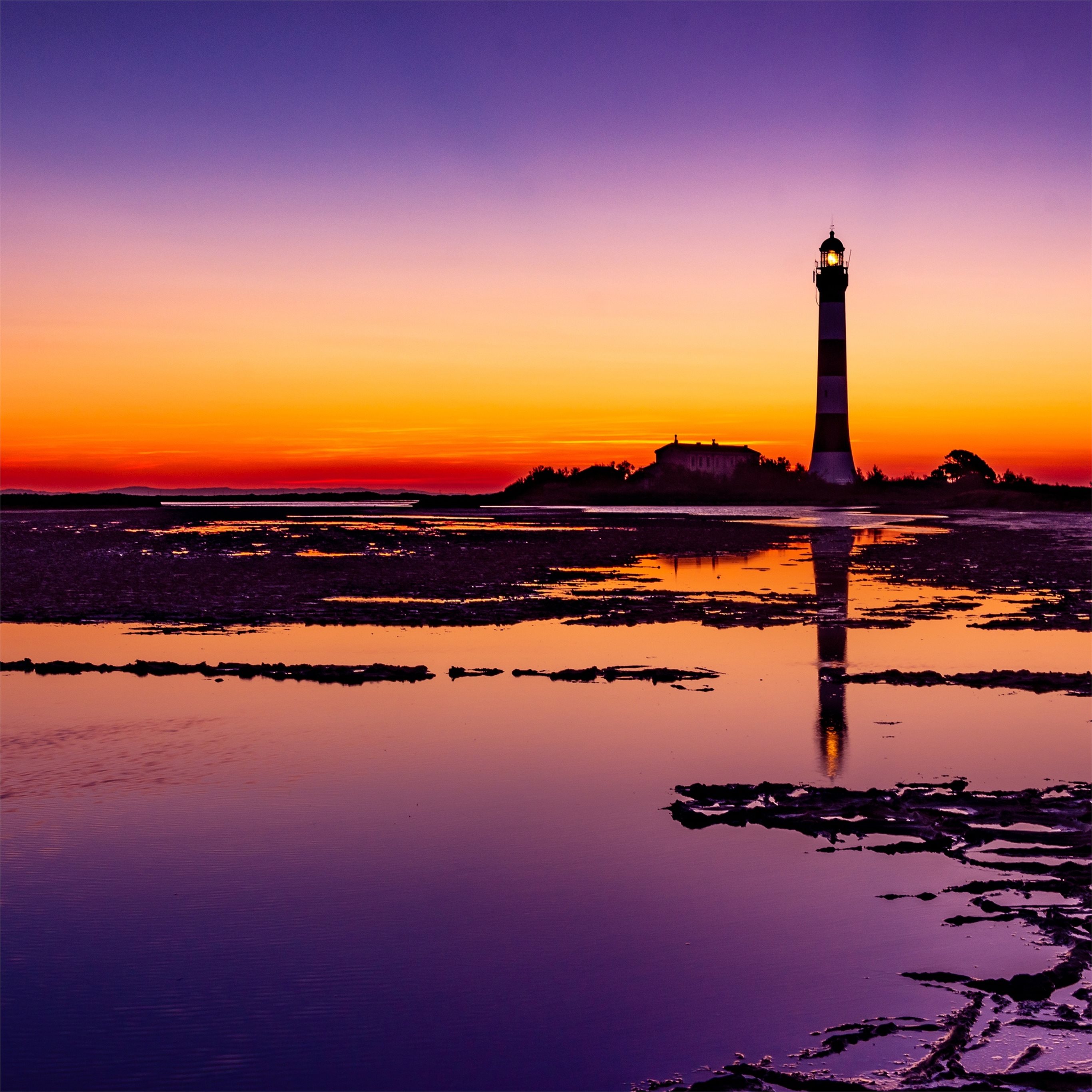 lighthouse colorful sunrise 4k iPad Wallpaper Free Download