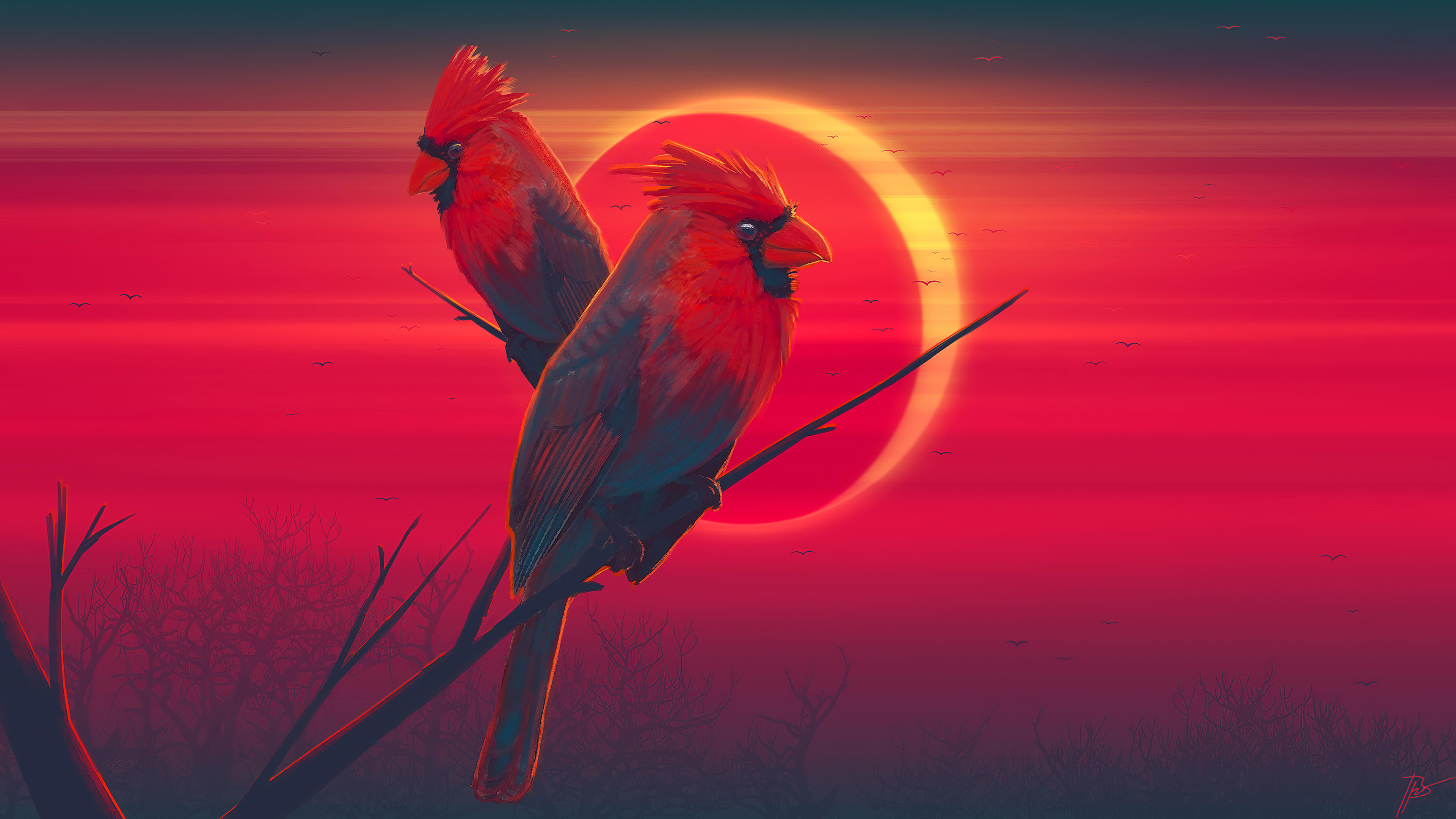Red Birds Eclipse 4k, HD Artist, 4k Wallpaper, Image, Background, Photo and Picture
