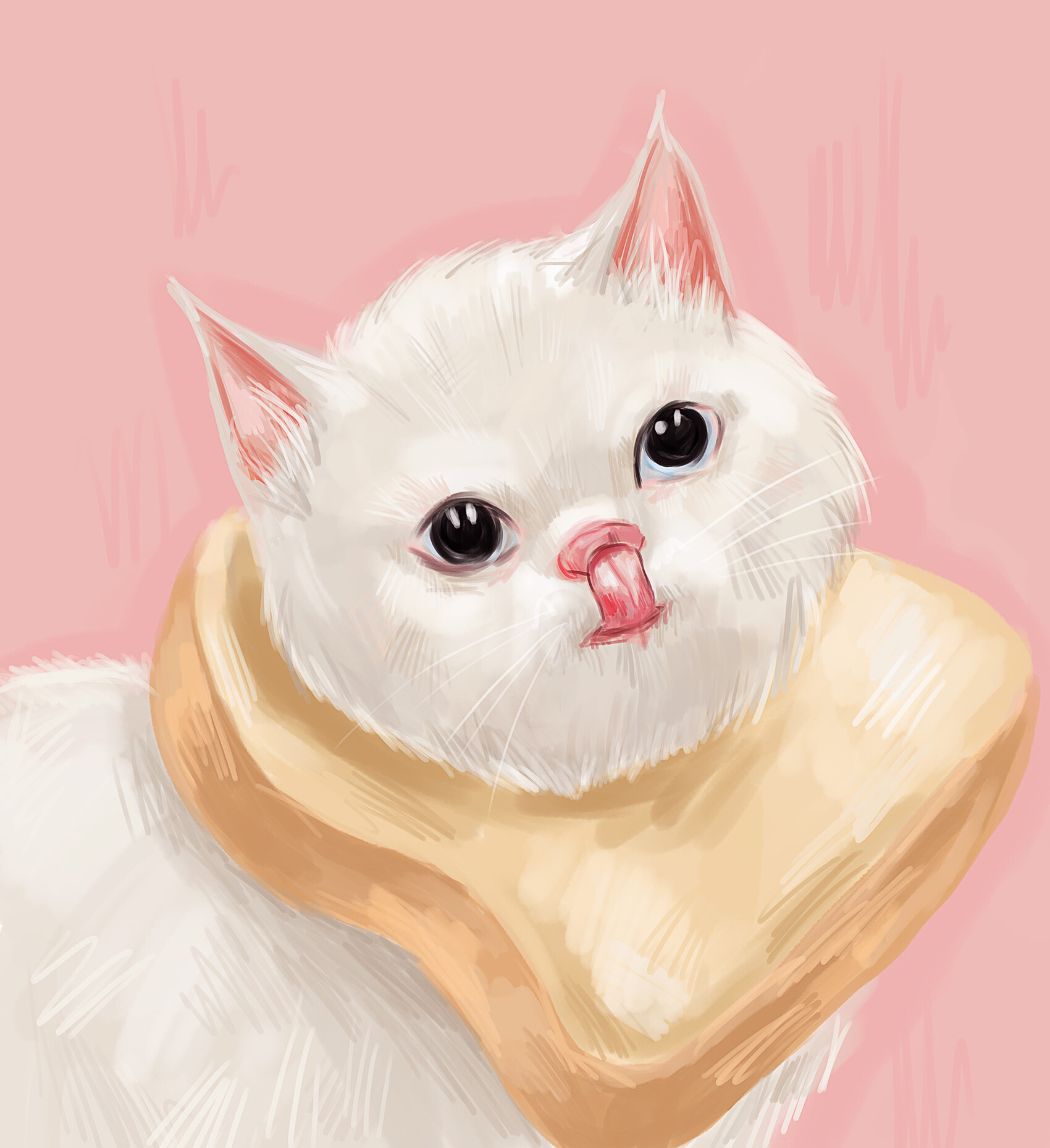 Cute cat with tongue in bread