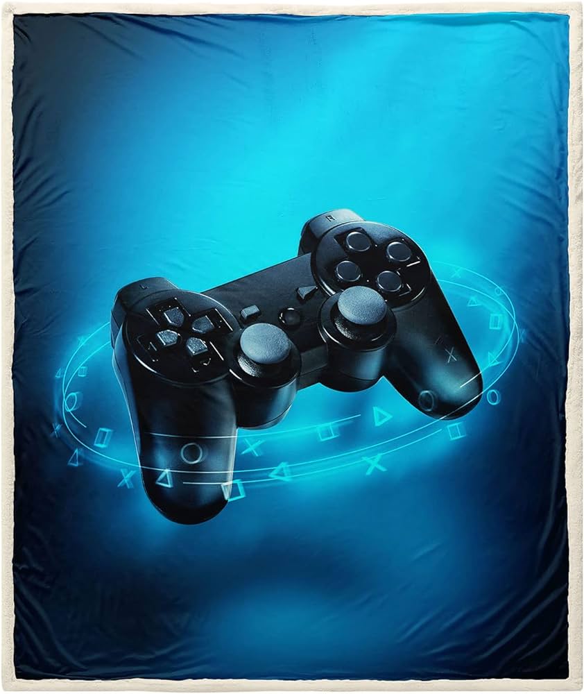 Leaflin Boys Gaming Blanket Video Game Decor, Blue Fleece Throw for Kids Bed, Gifts for Gamers, 50x60, Home & Kitchen