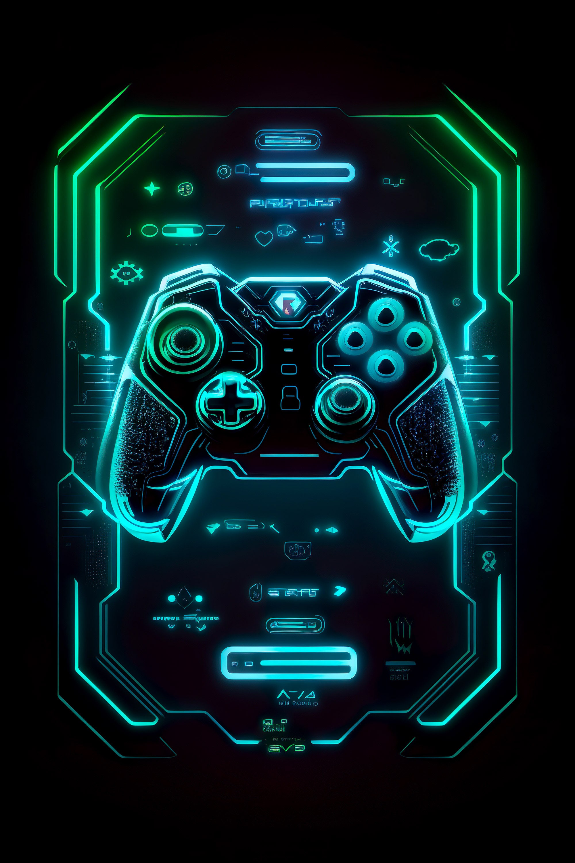 Abstract Neon Game Controller Art Gamer Poster 5 Digital