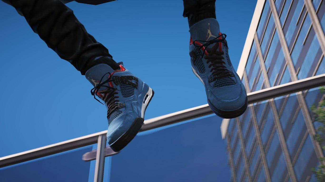 Download Cactus Jack Travis Scott Jordan 4 Jumping On Railing Wallpaper