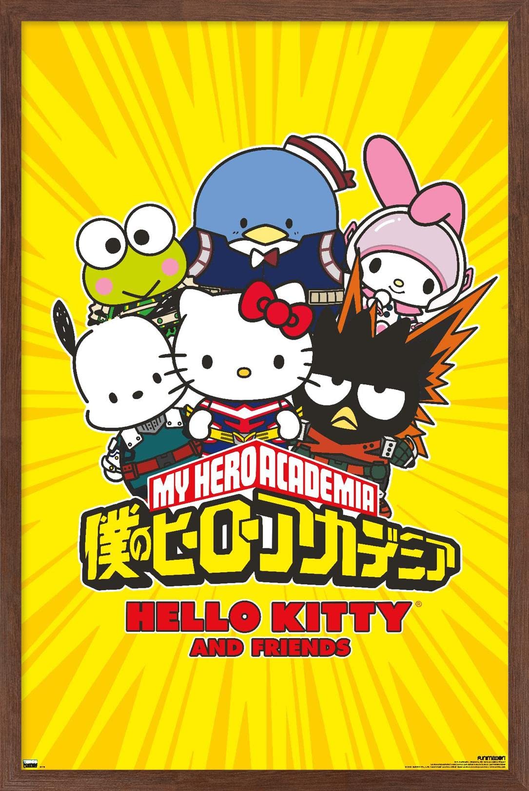 Trends International My Hero Academia x Hello Kitty and Friends Wall Poster, 14.72 x 22.37, Mahogany Framed Version: Posters & Prints
