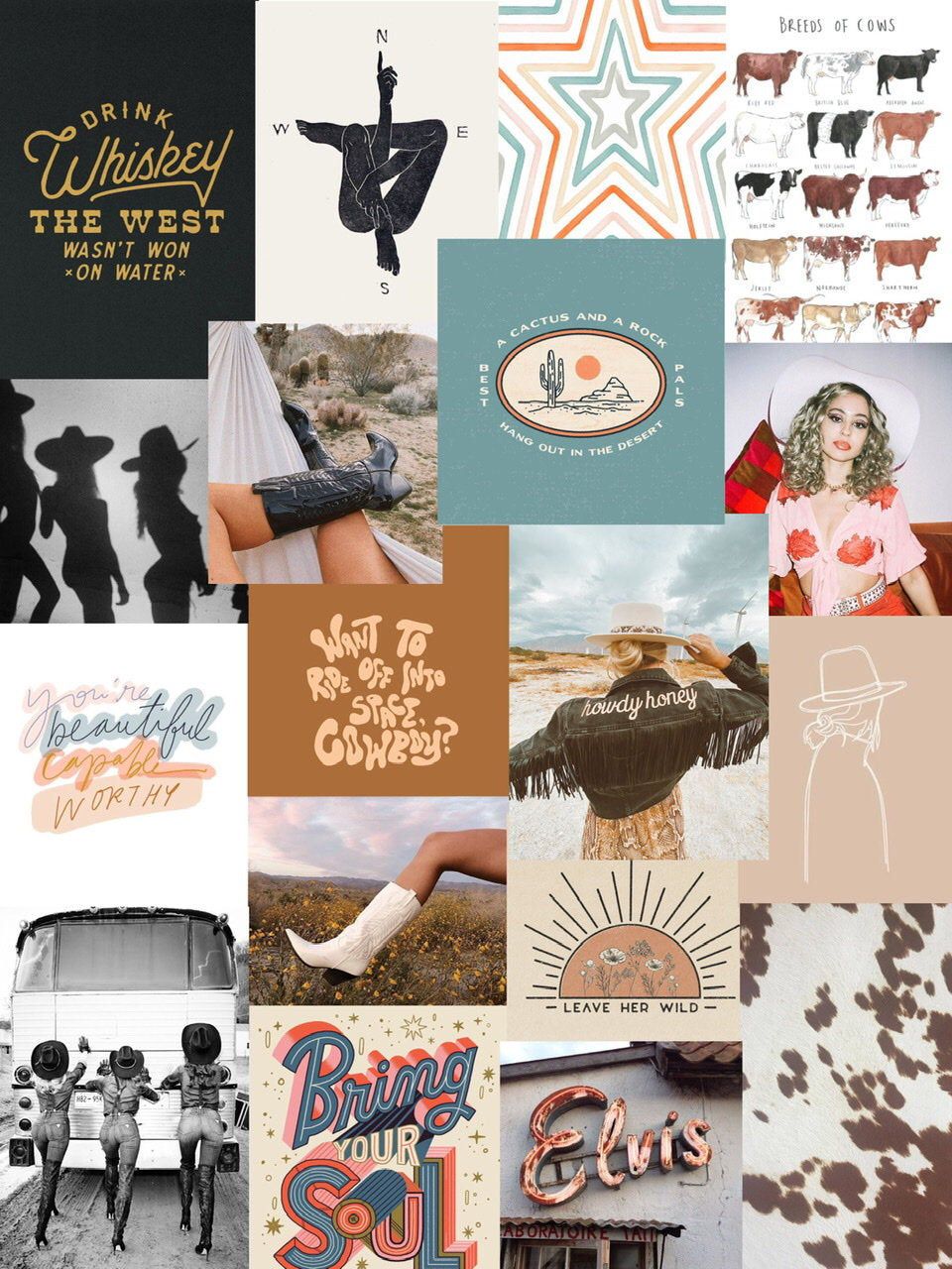 Glamour Cowgirl Western Country Collage Pack Photo Kit. Western wallpaper iphone, Country background, Aesthetic iphone wallpaper