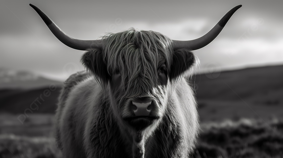 Highland Cow In Black And White Background, Highland Cow Picture Black And White Background Image And Wallpaper for Free Download