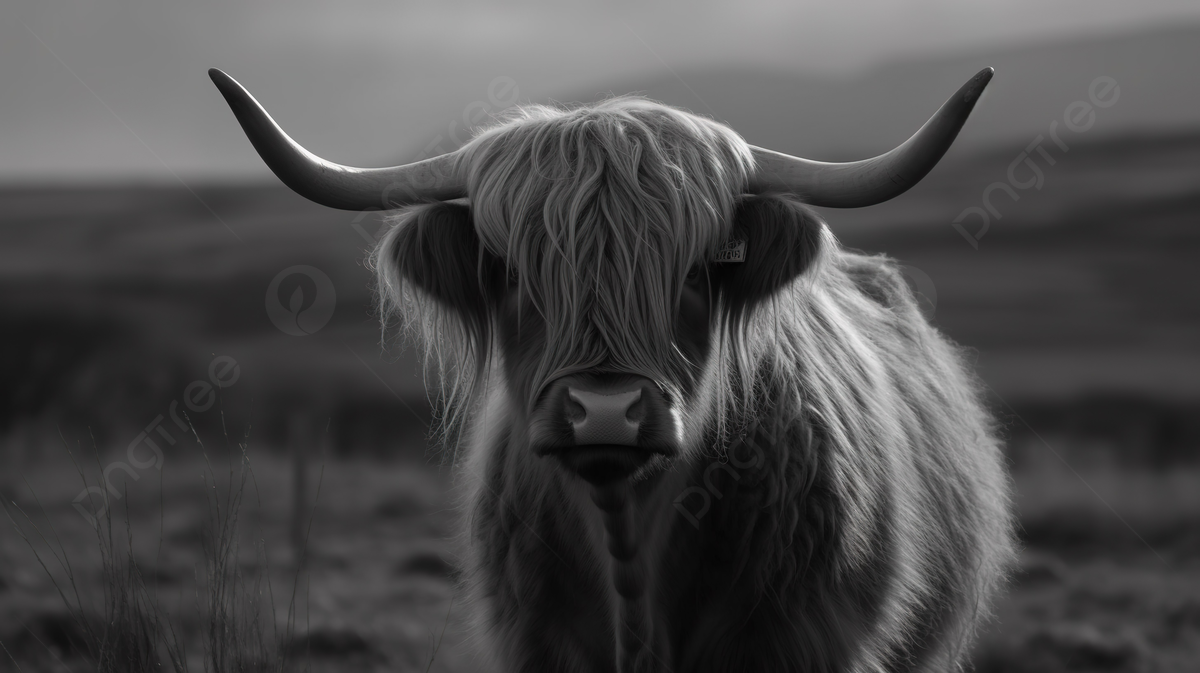 Black And White Photo Of A Highland Cow Background, Highland Cow Picture Black And White Background Image And Wallpaper for Free Download