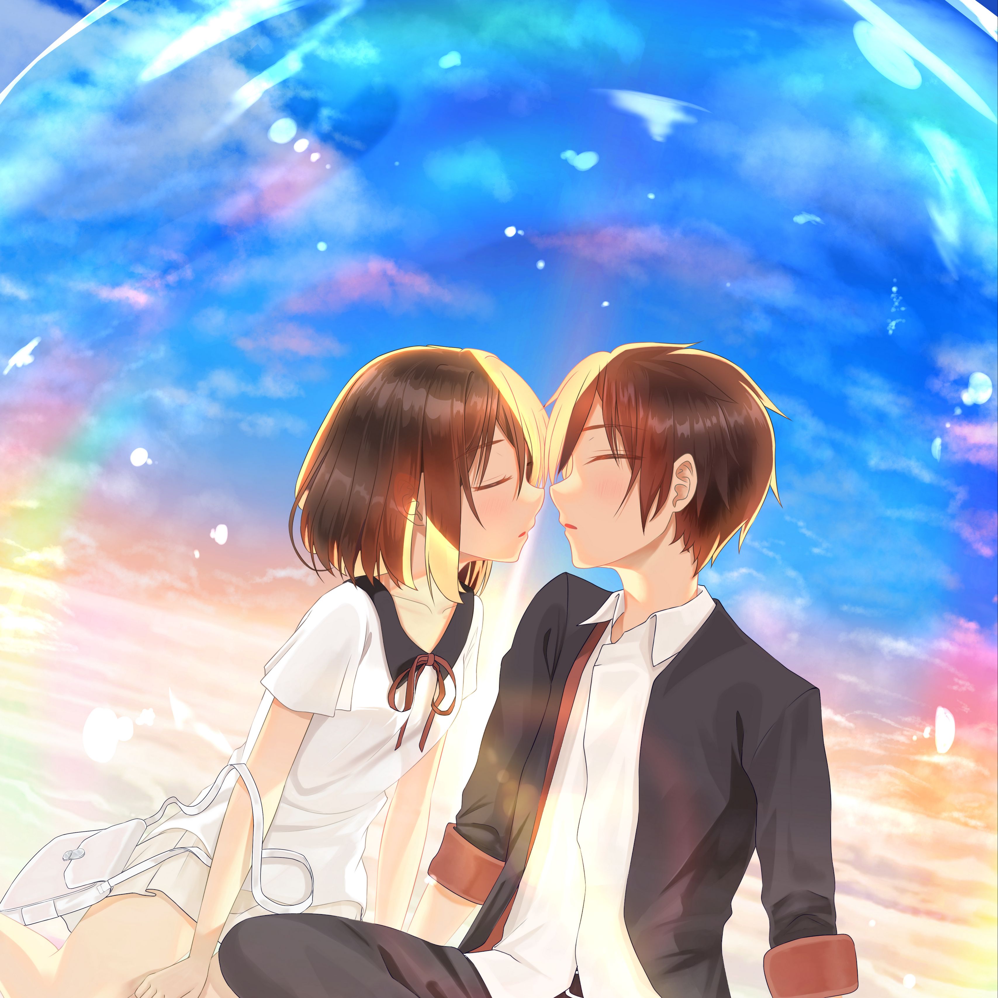 Download wallpaper 3415x3415 couple, kiss, love, anime ipad pro 12.9 retina for parallax HD background