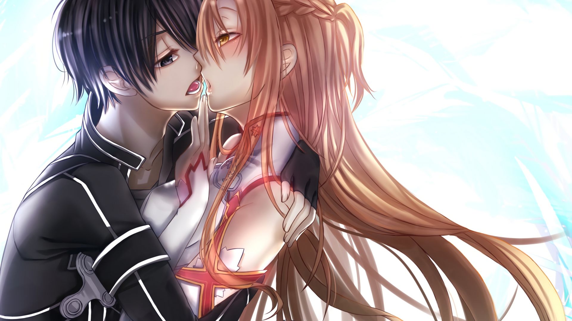 Desktop Wallpaper Yuuki Asuna, Kirigaya Kazuto, Anime Couple, Kiss, HD Image, Picture, Background, Exfp0e
