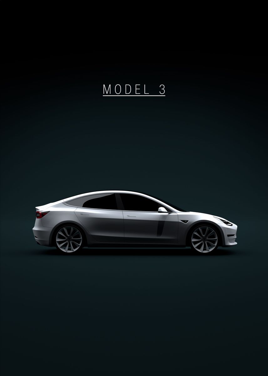 Tesla Model 3 2018 White' Poster