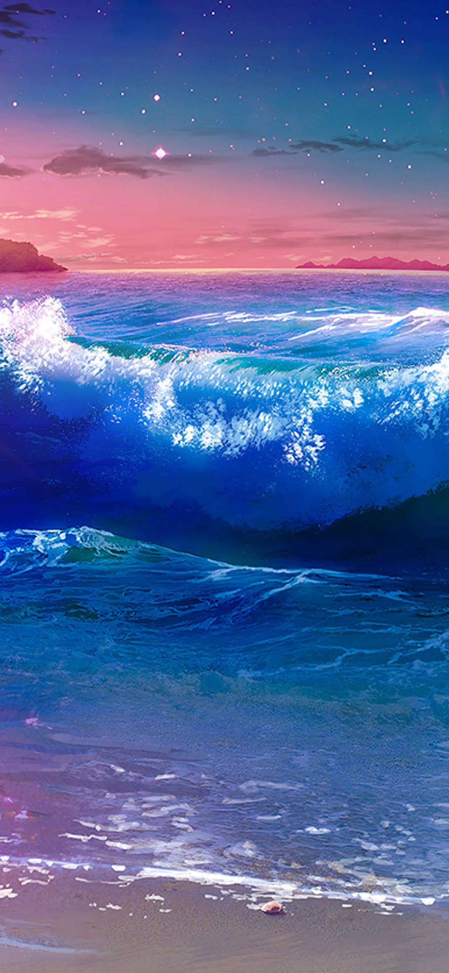 Download 4k iPhone Waves Under Starry Sky On Beach Wallpaper
