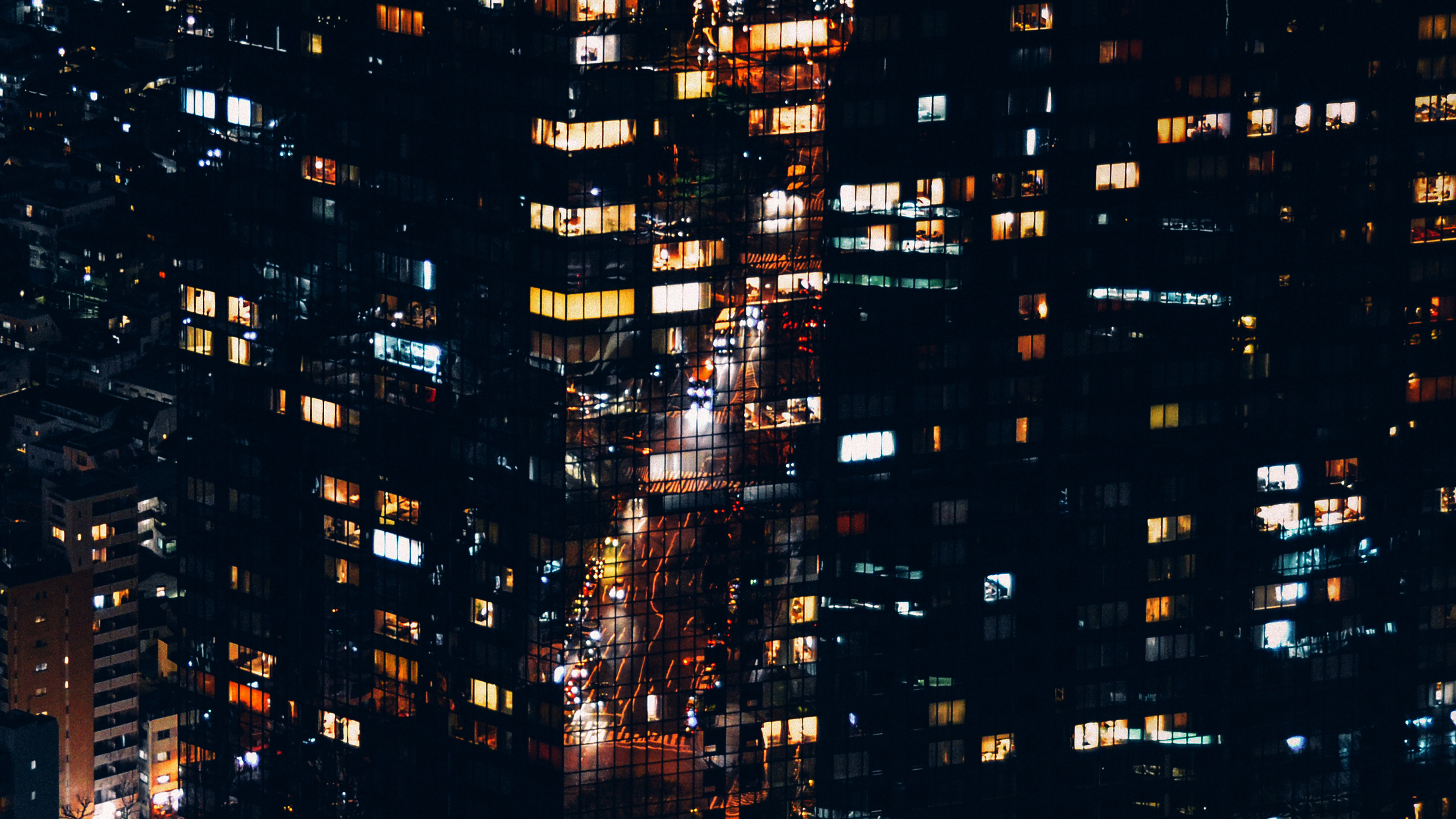 wallpaper for desktop, laptop. city night lights building pattern dark night