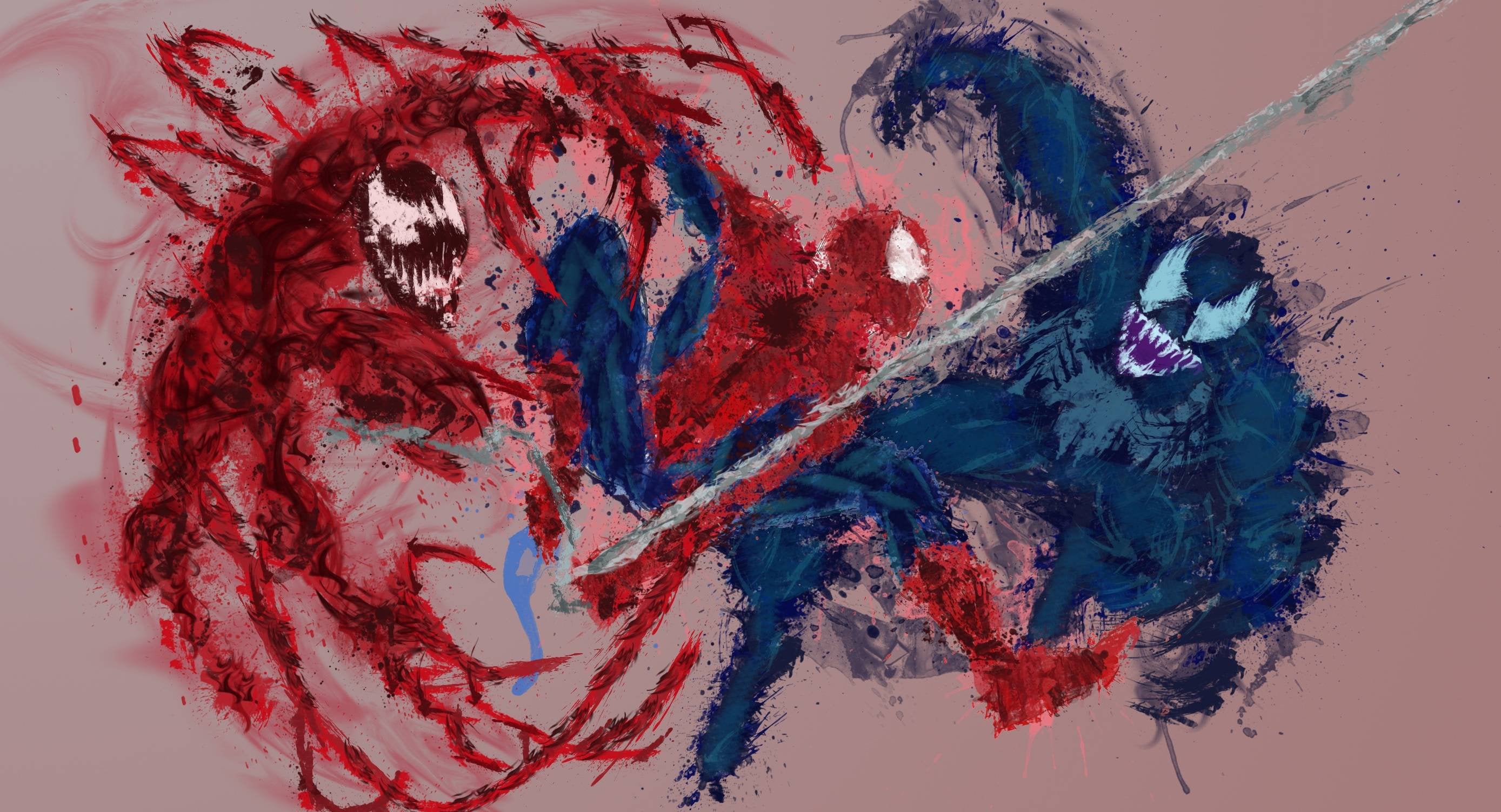 Paint splatter wallpaper with Spidey, Venom, and Carnage I made