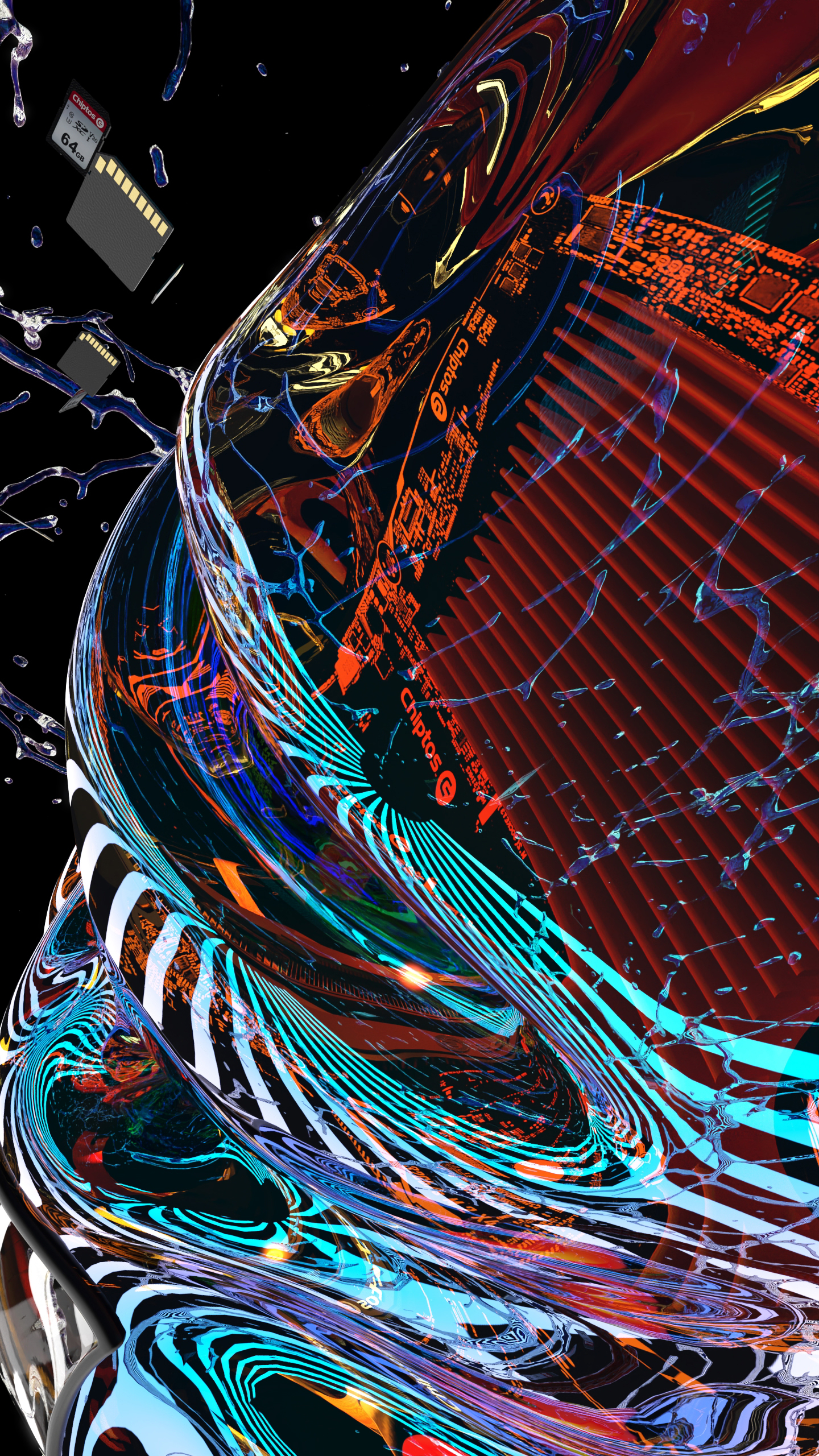 Chiptos X Wires Mobile iPhone Android Abstract NFT Wallpaper 4k Background Gloss Glass Blood Orange