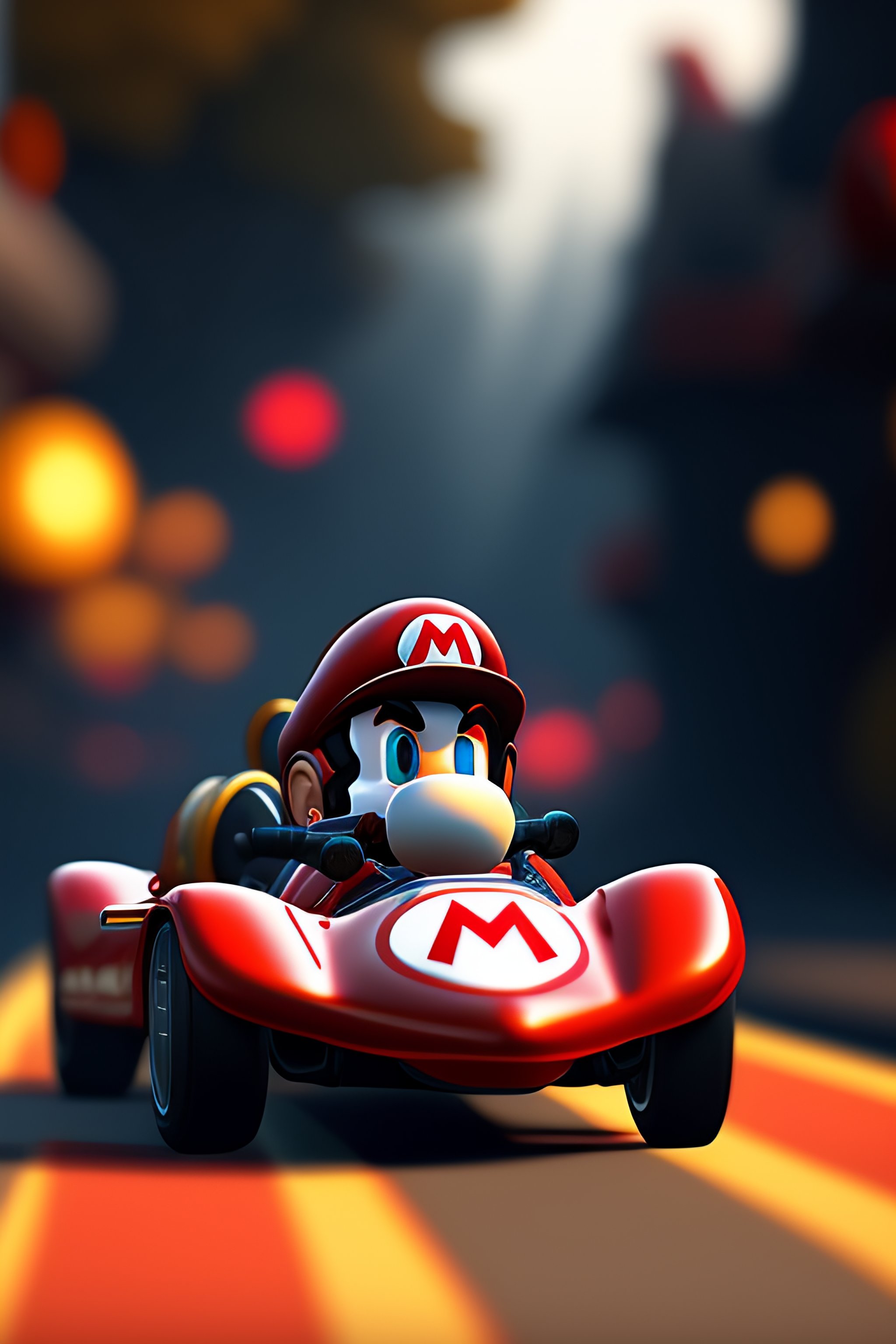 Mario kart with god of war graphics, dark, moody, 4K