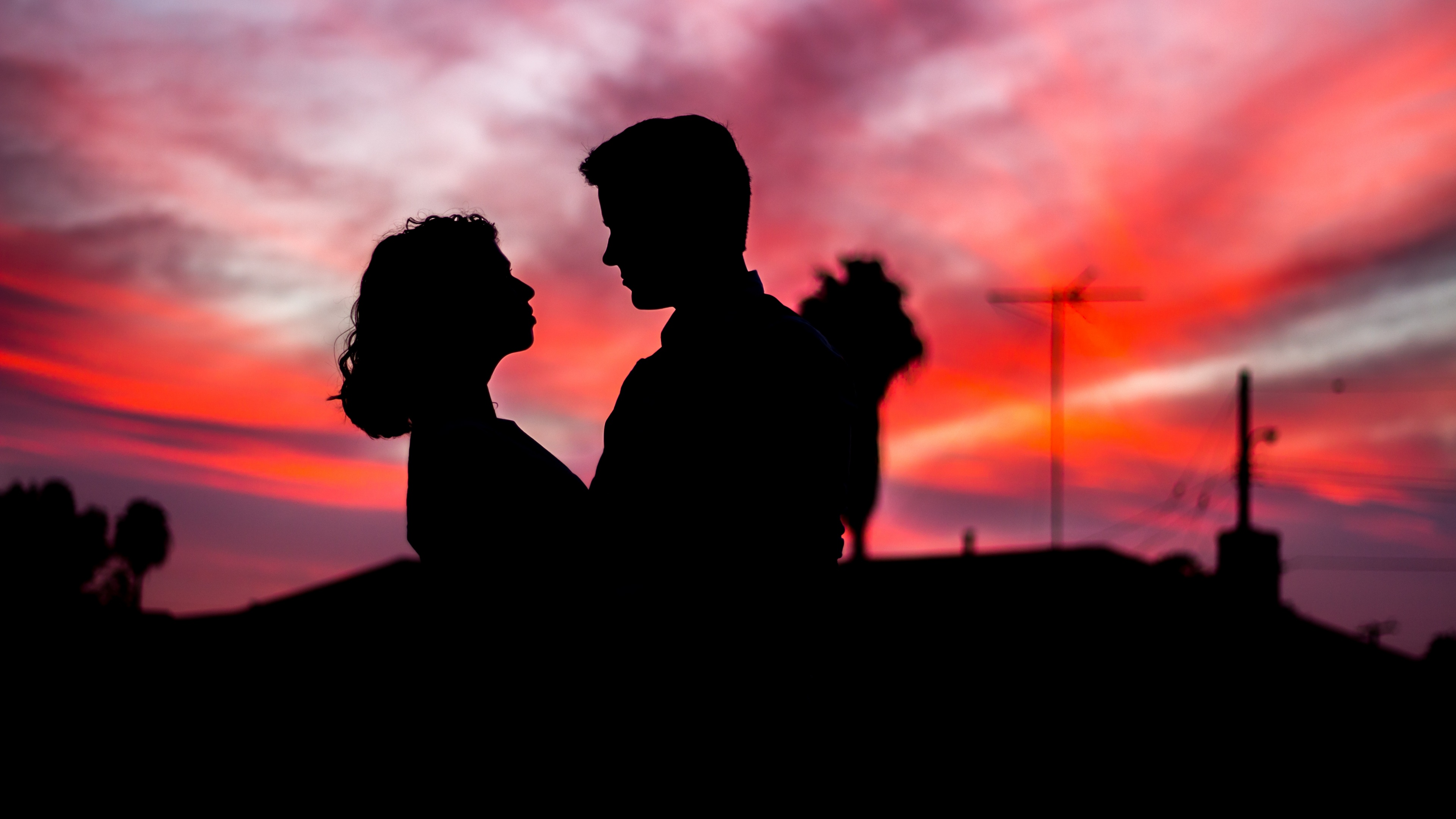 Romantic Wallpaper 4K, Couple, Silhouette, Sunset, Man
