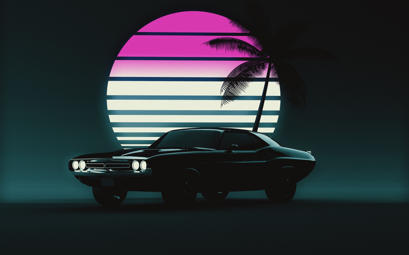 Muscle car Wallpaper 4K, Retro, Vintage car, Sunset, Neon
