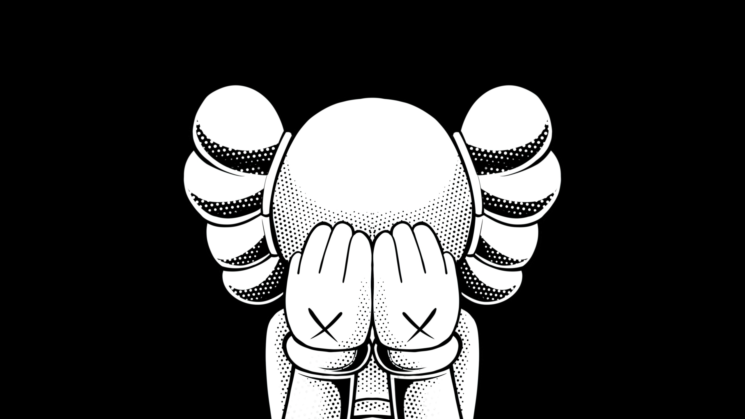 Kaws Companion Wallpaper 4K, Kaws sad, Black background, 5K