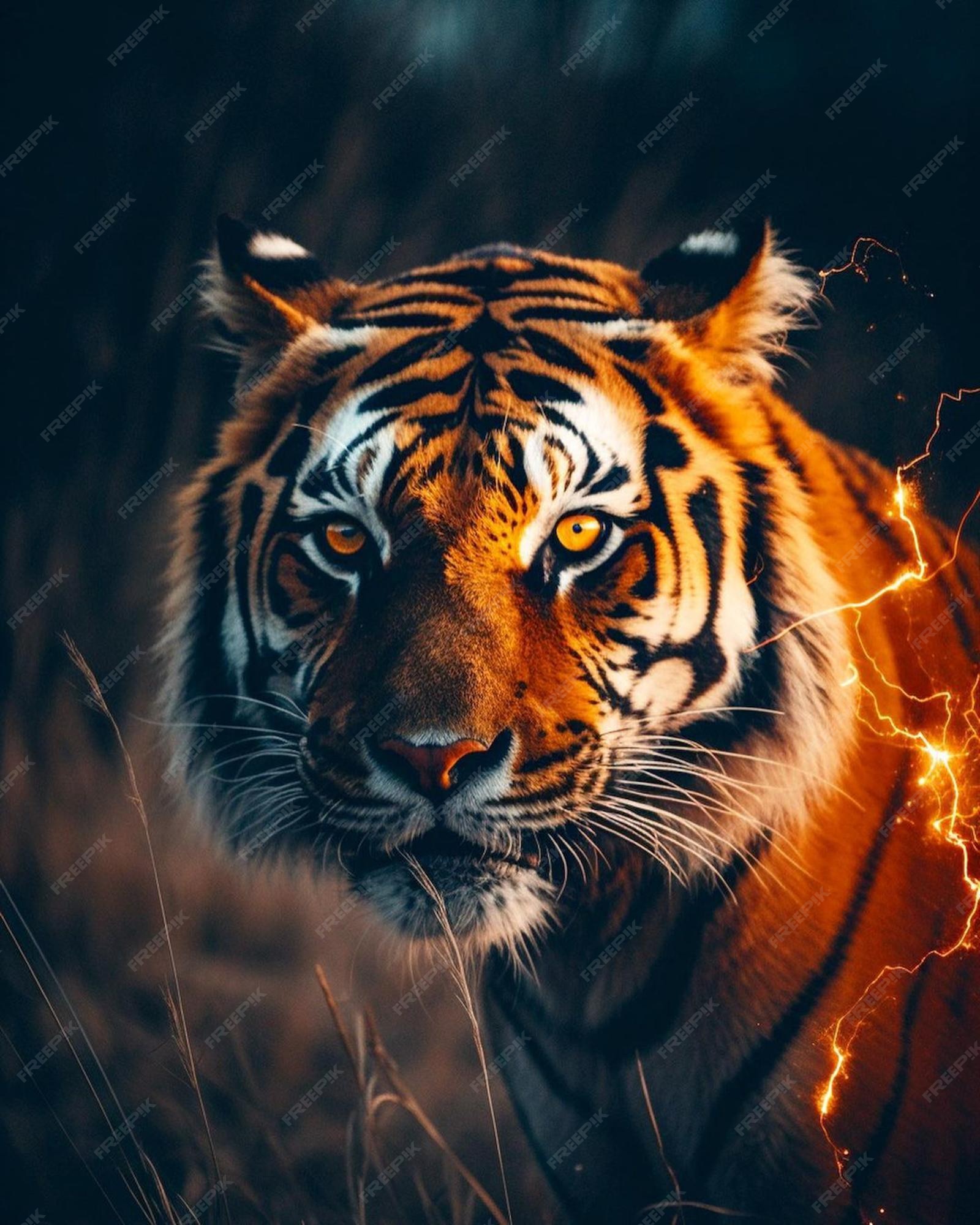 Premium Photo. Tiger in the dark wallpaper