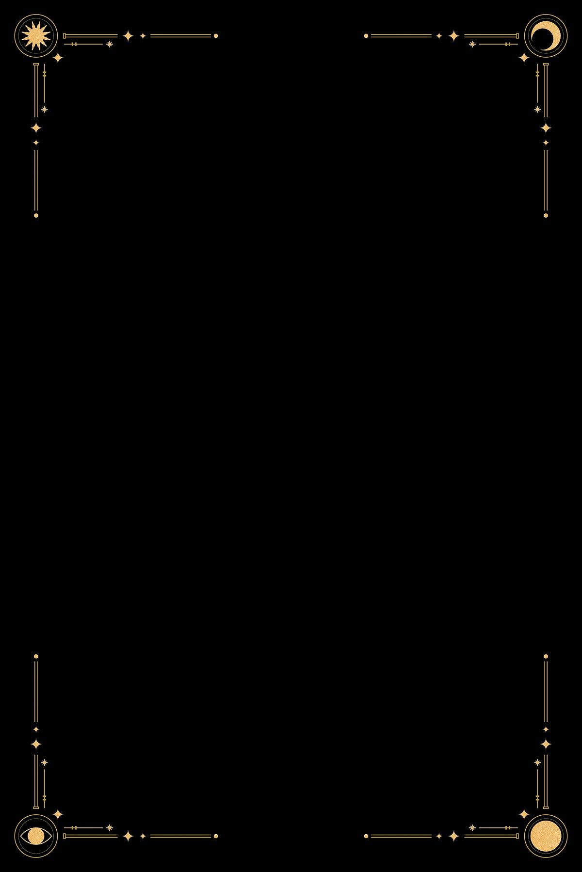 Gold moon and sun border on a black background vector. Gold and black background, Black background, Black background image