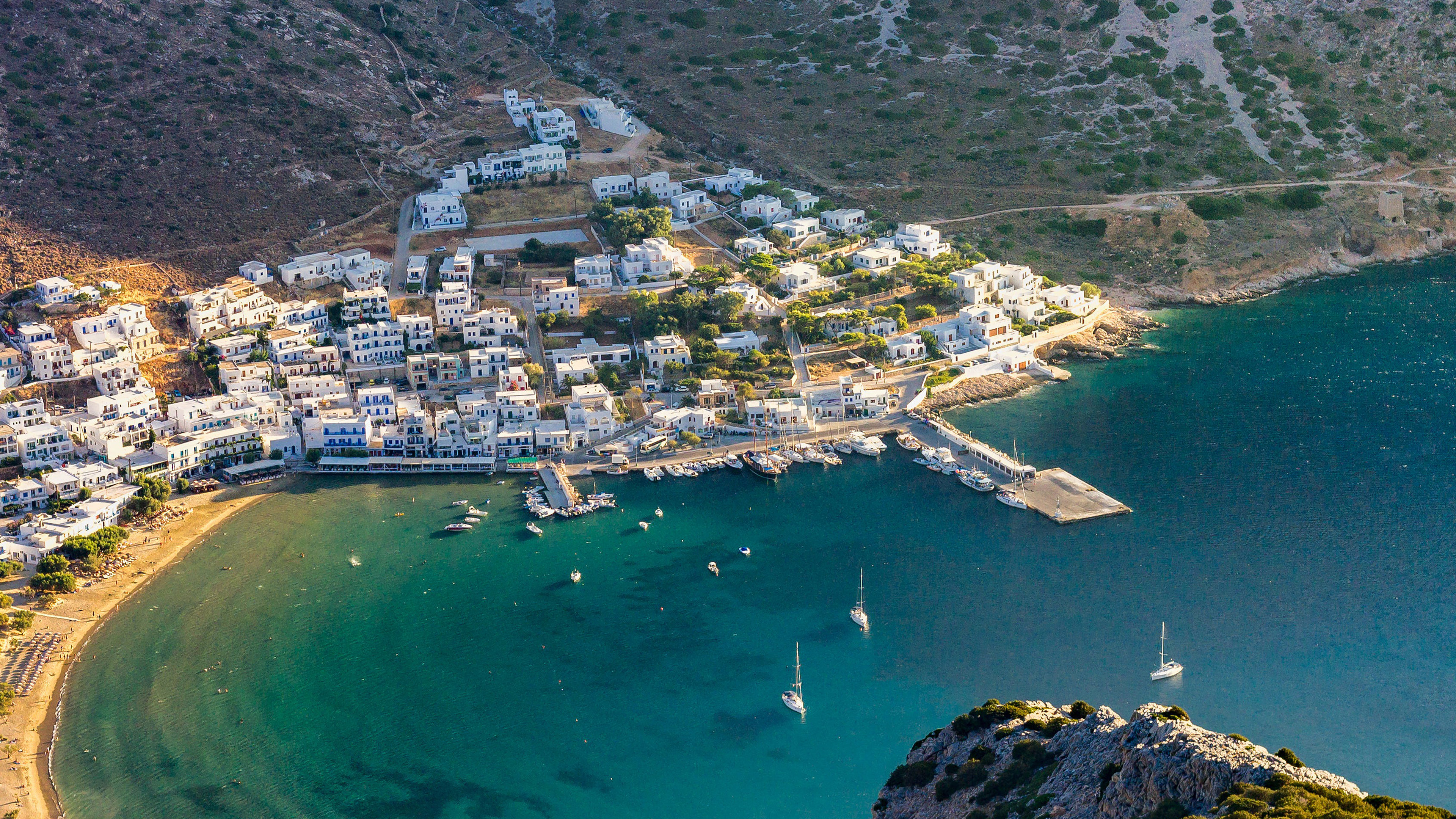 wallpaper for desktop, laptop. greece beach town sea mountain summer vacation