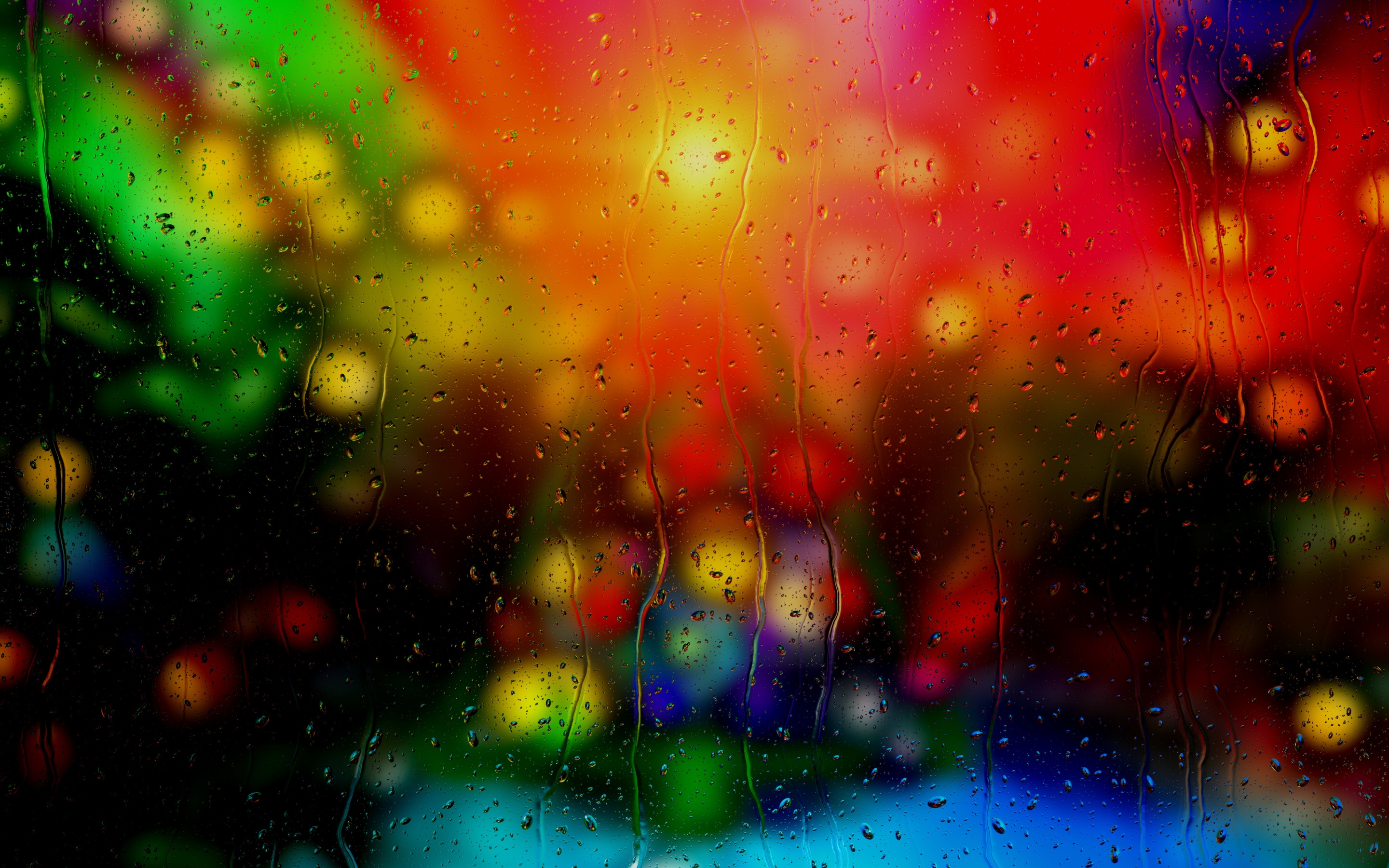Rain drops Wallpaper 4K, Bokeh Background, Multicolor