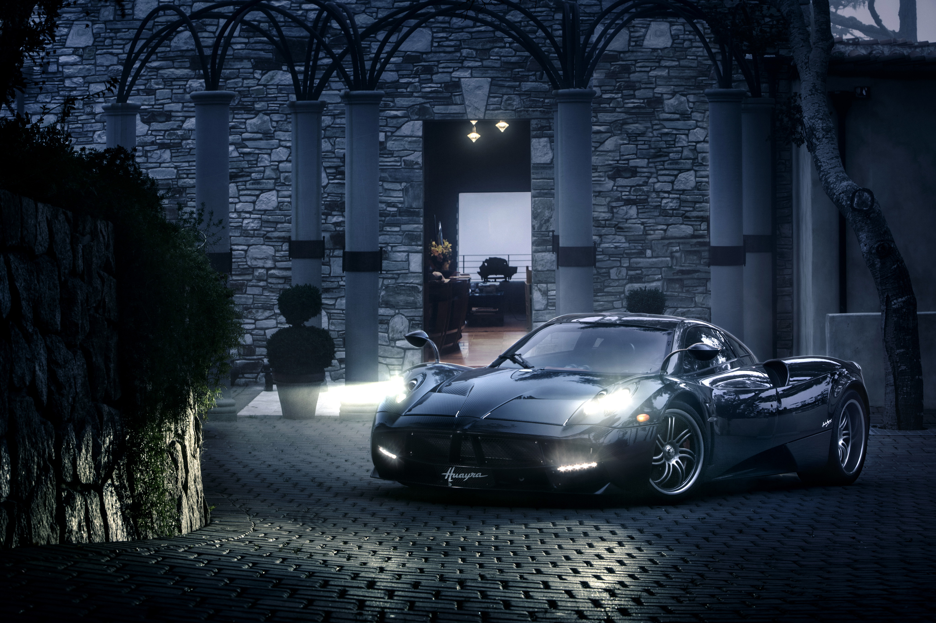 Pagani Car Sport Car Supercar Black Car Night Wallpaper:3600x2395