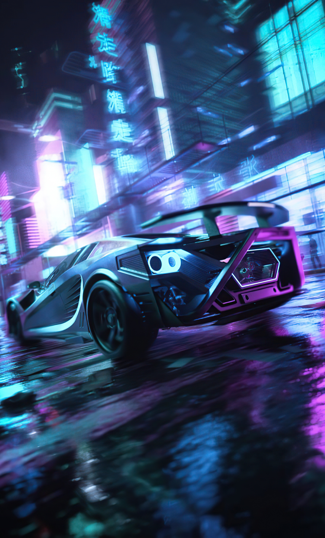 Scifi Neon Cars On Street iPhone HD 4k Wallpaper, Image, Background, Photo and Picture