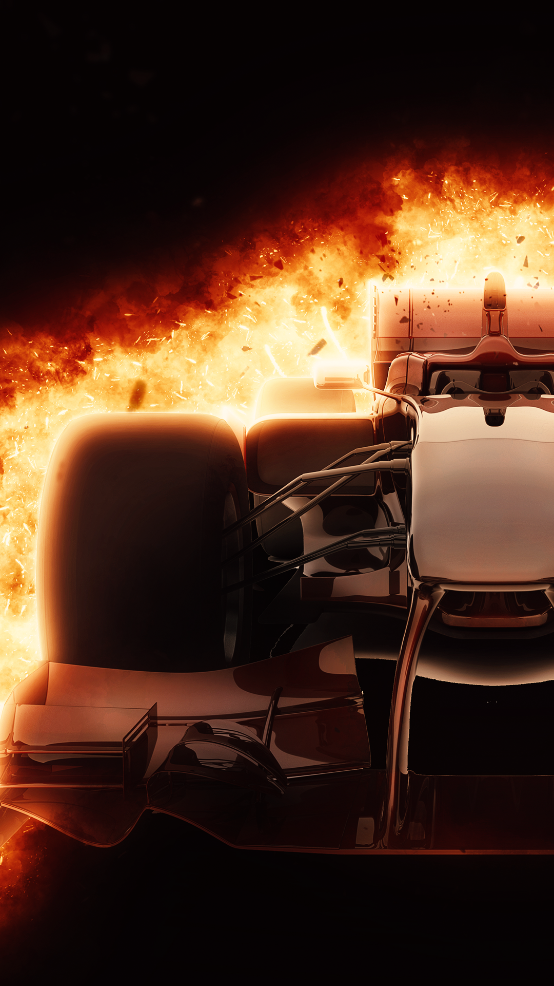 Burning F1 Car Wallpaper 4K Phone