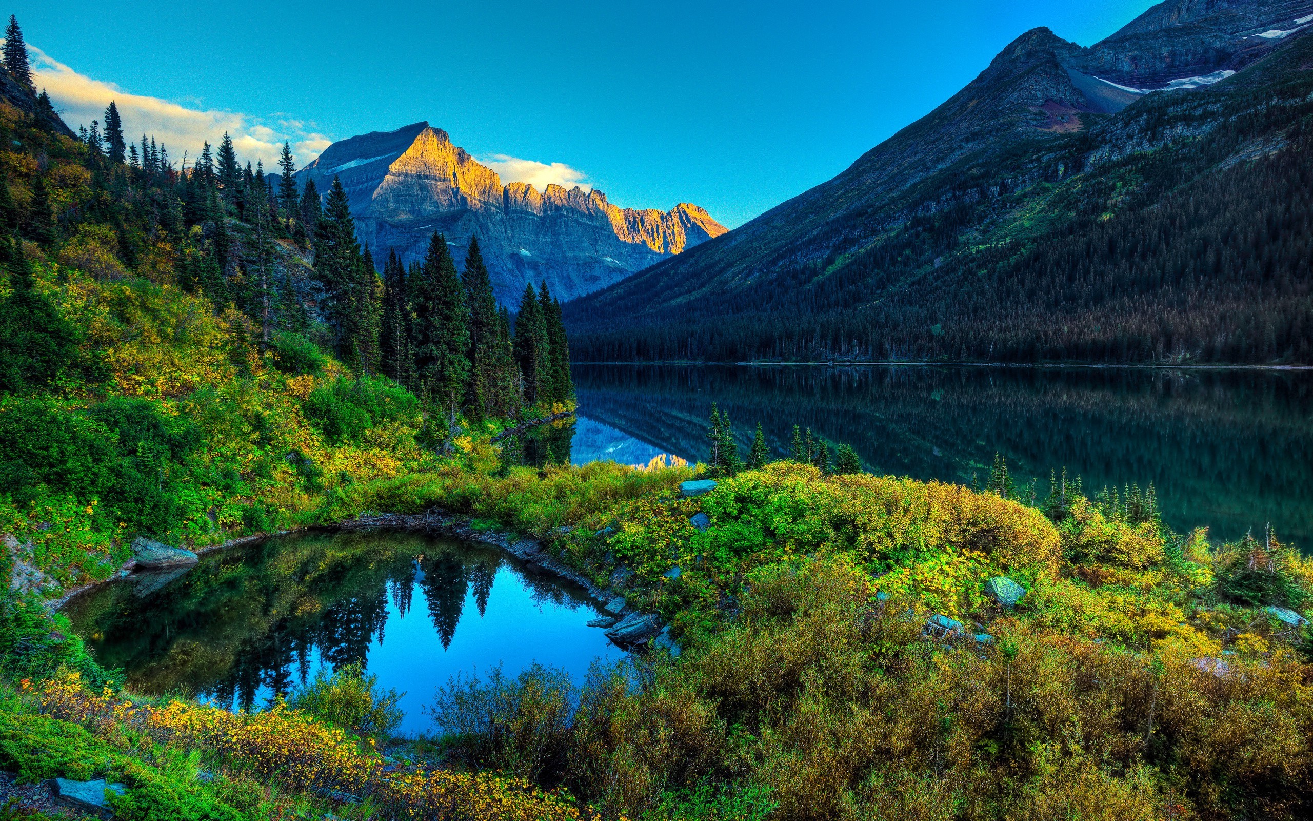 Wallpaper, landscape, lake, nature, reflection, national park, fjord, valley, wilderness, Alps, plateau, autumn, reservoir, tarn, 2560x1600 px, loch, mountainous landforms, landform, ecosystem, mountain range 2560x1600