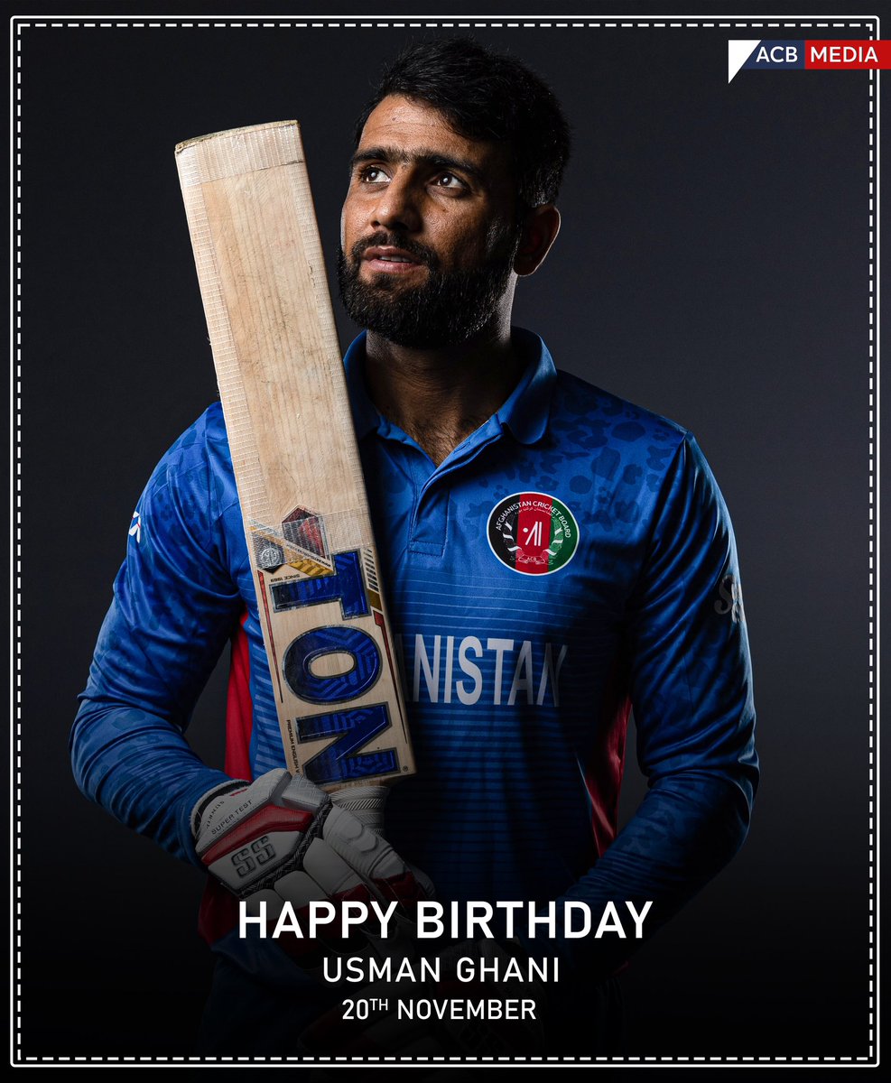 Afghanistan Cricket Board our top order batter Usman Ghani a very happy 26th birthday. He holds the record for being the 2nd youngest player to score a century in